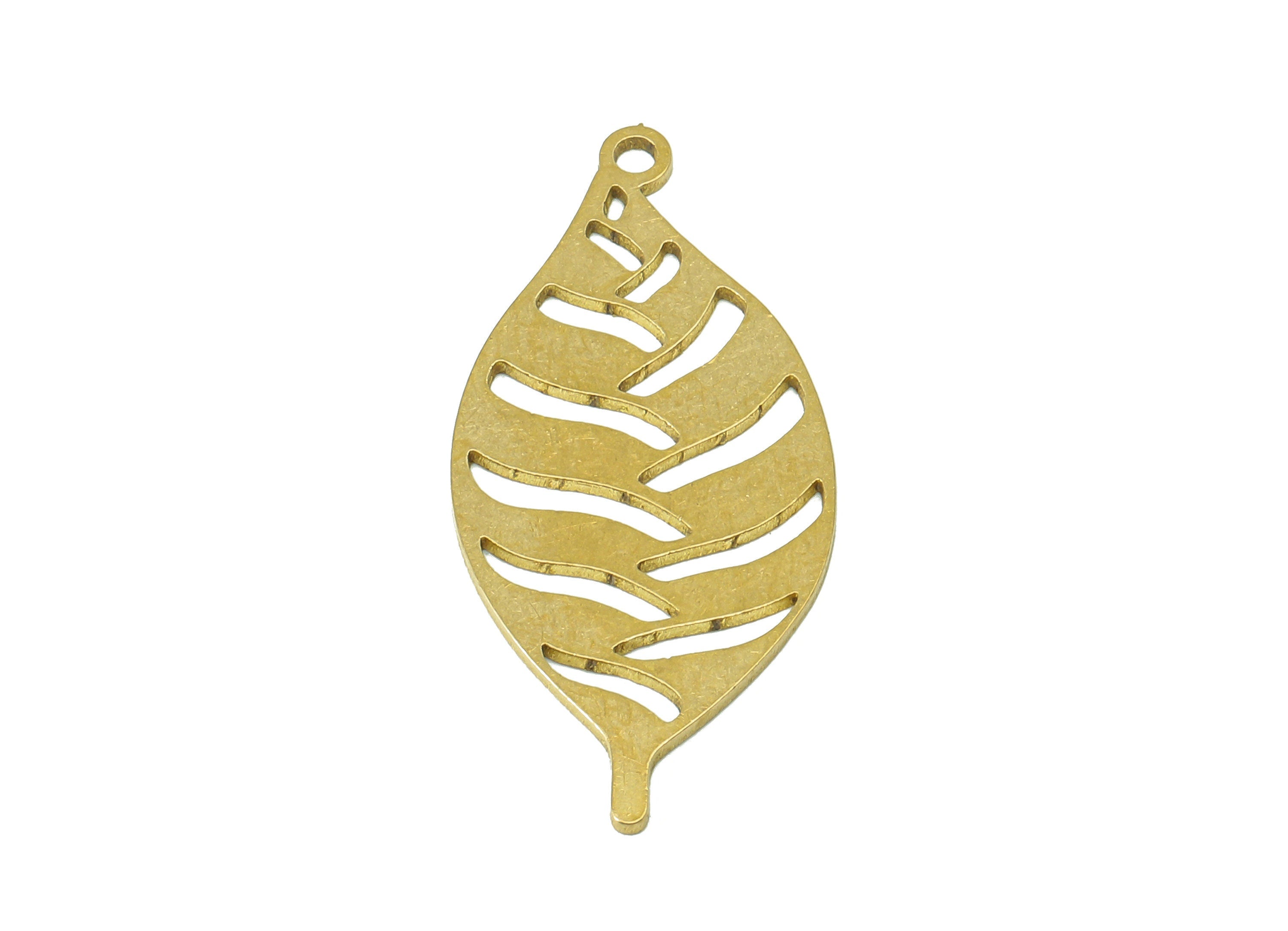 Brass Rib Leaves Earring Charms - Raw Brass Nervure Leaf Earring - Pendant With Loop - Botanical Charm For Necklace - 32x14.5x0.7mm -PPA7417 - DOMEDBAZAAR