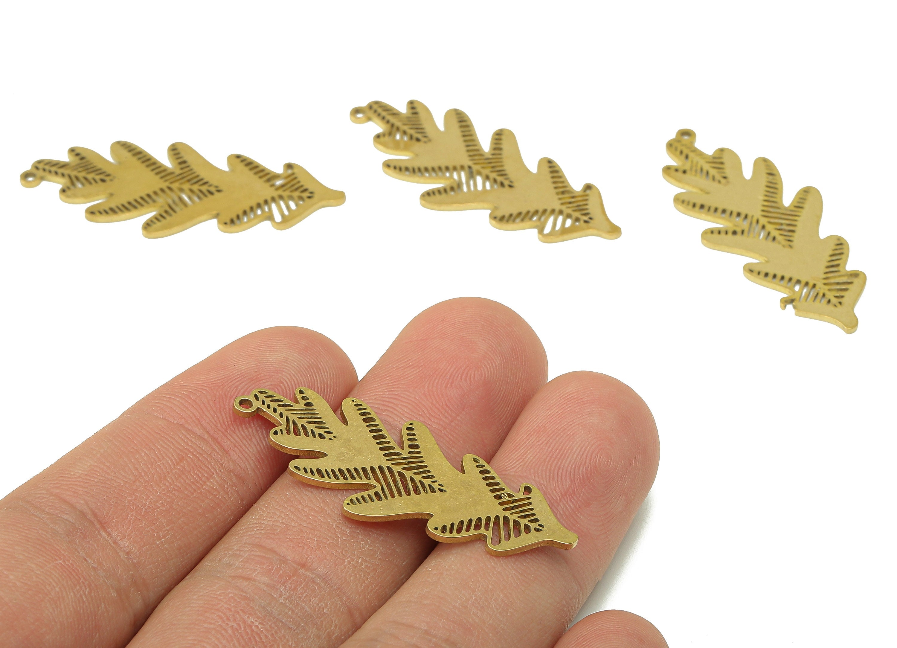 Brass Leaves Earring Charms - Raw Brass Leaf Earring - Leaf Pendant With Loop - Botanical Charm For Necklace - 40x16.7x0.9mm - PPA7432 - DOMEDBAZAAR