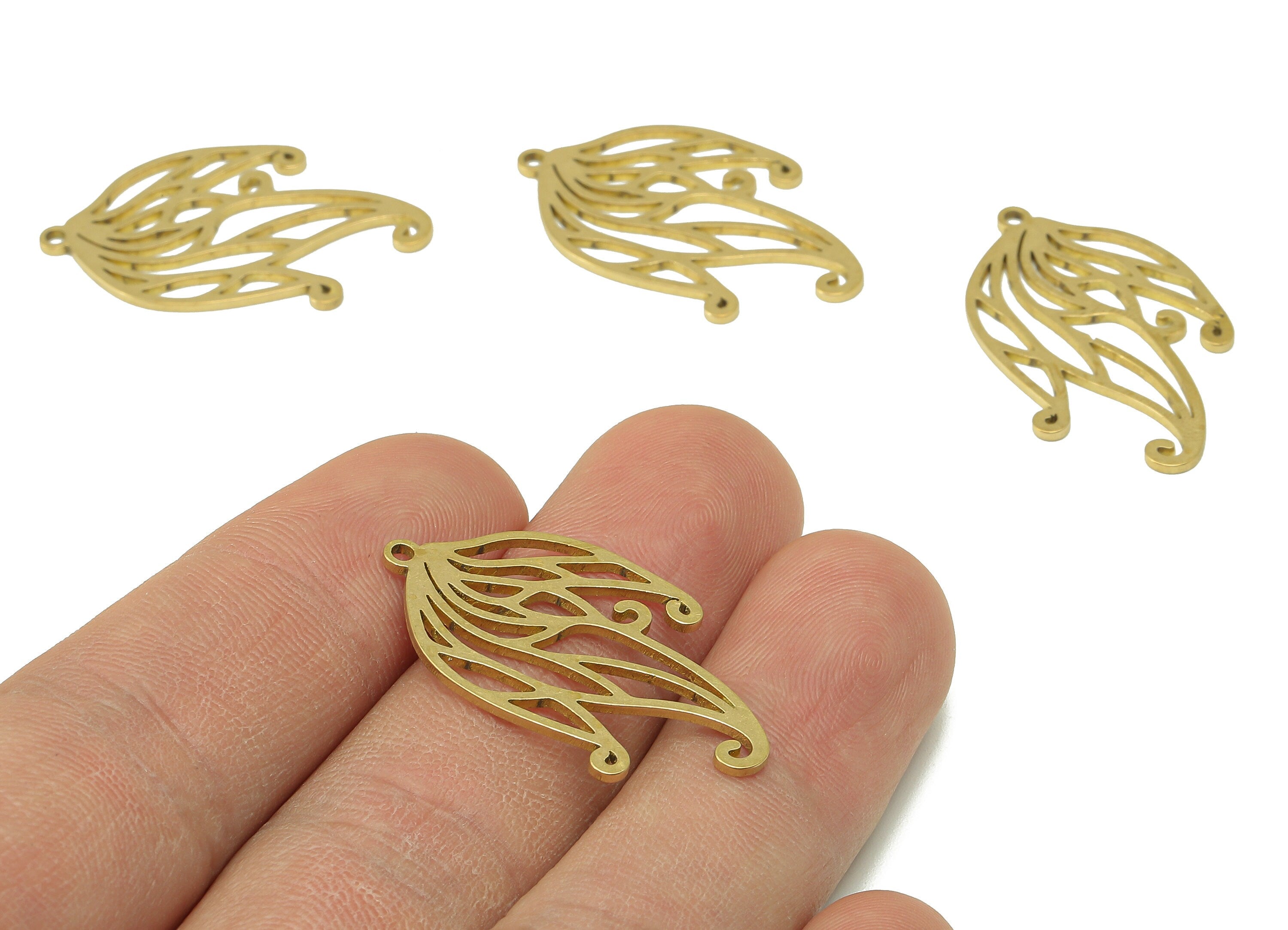 Brass Flower Feathers Earring Charms - Raw Brass Flower Earring - Pendant With Loop - Botanical Charm For Necklace - 31.8x18.8x0.9mm-PPA7425 - DOMEDBAZAAR