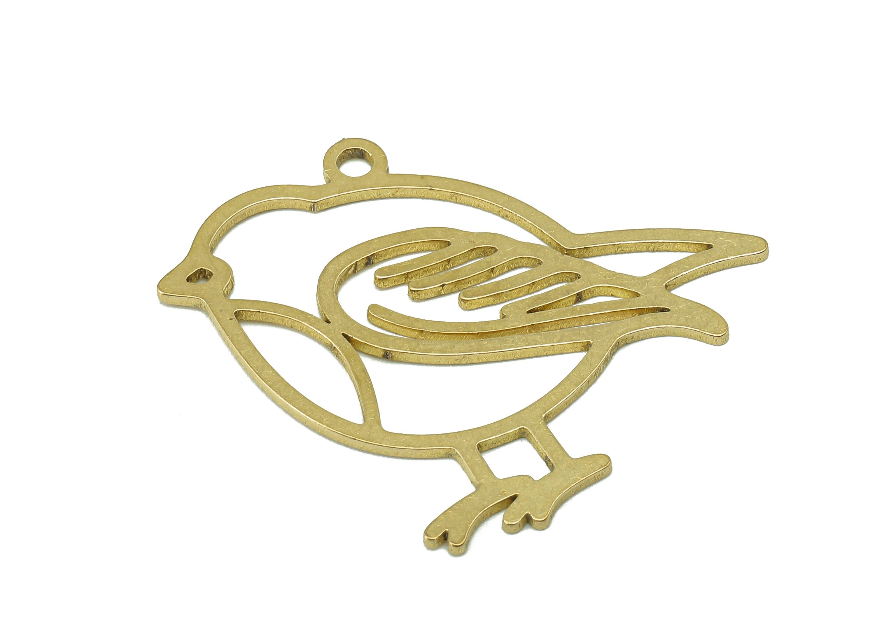 Brass Sparrow Earring Charm - Raw Brass Bird Earrings - Bird Pendant With Loop - Hollow Charms For Necklace - 33.9x31.5x0.7mm - PPA7064 - DOMEDBAZAAR