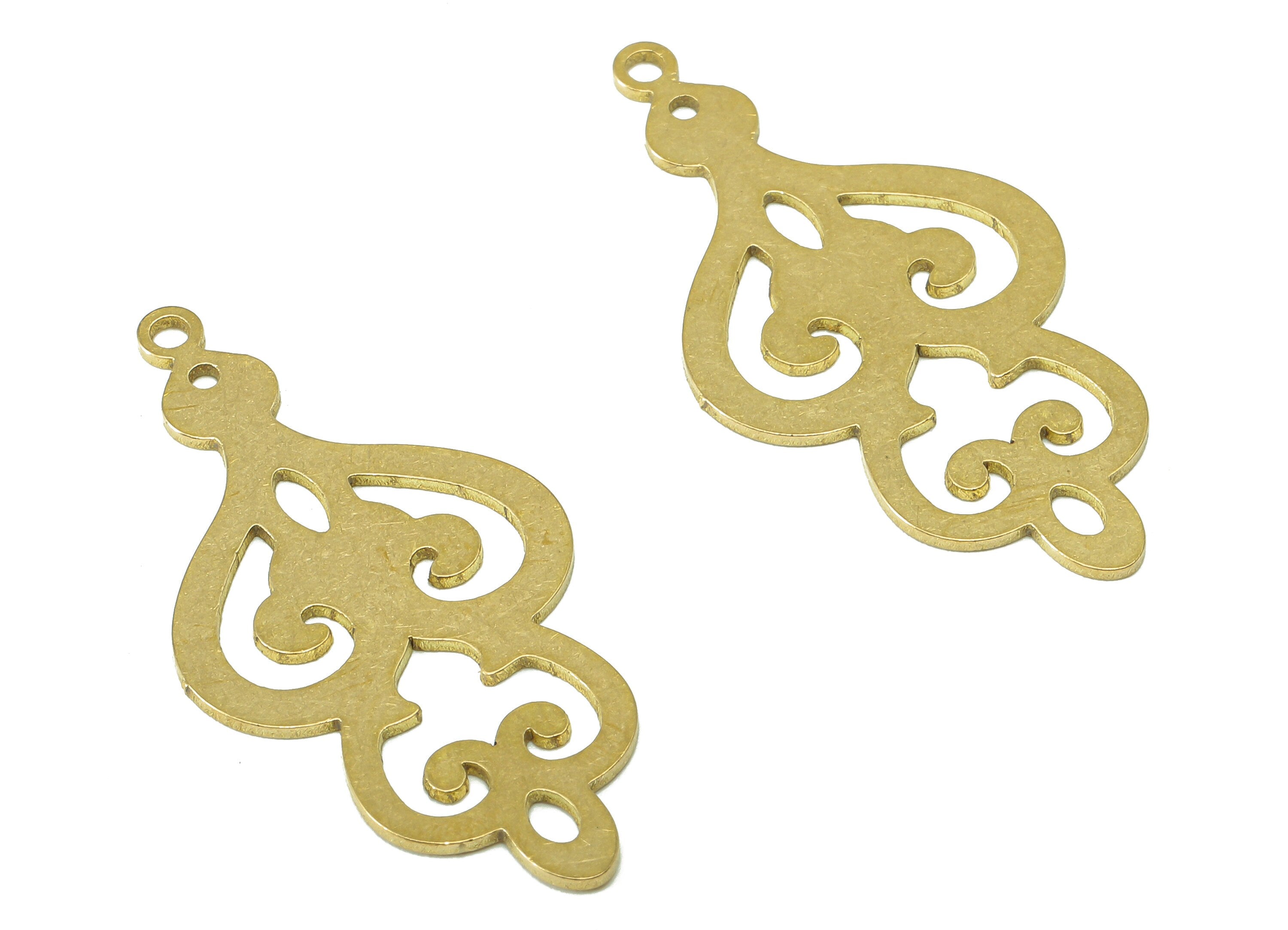 Brass Pattern Earring Connector - Raw Brass Cutout Earring Charm - Flower Pendant With Loop - For Necklace - 34.7x17.6x0.7mm - PPA6908 - DOMEDBAZAAR