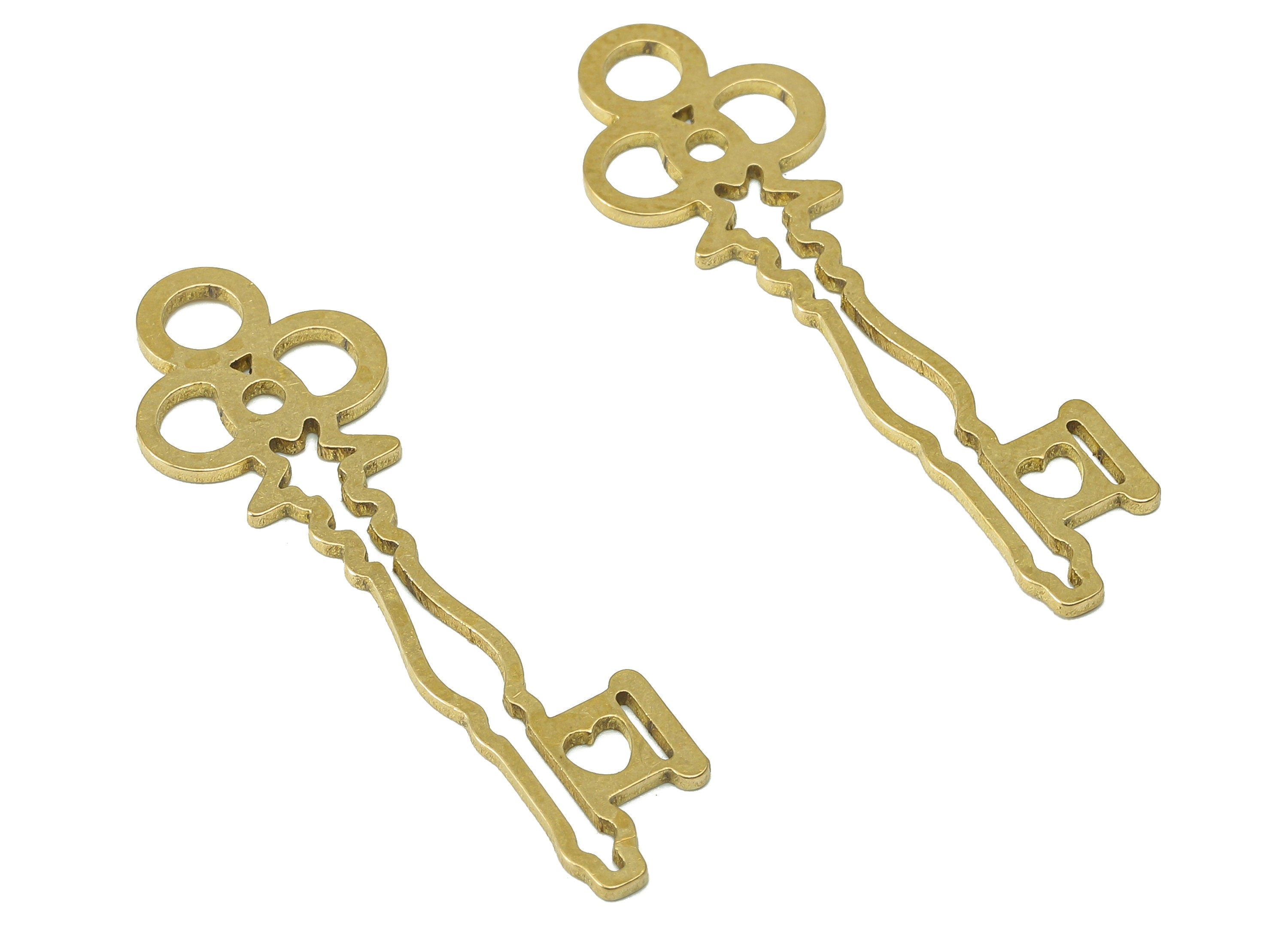 Brass Key Earring Charm - Raw Brass Key Pendant - Key Earring With Loop - Antique Looking Key Charm - For Necklace - 39.7x12x0.9mm - PPA7181 - DOMEDBAZAAR