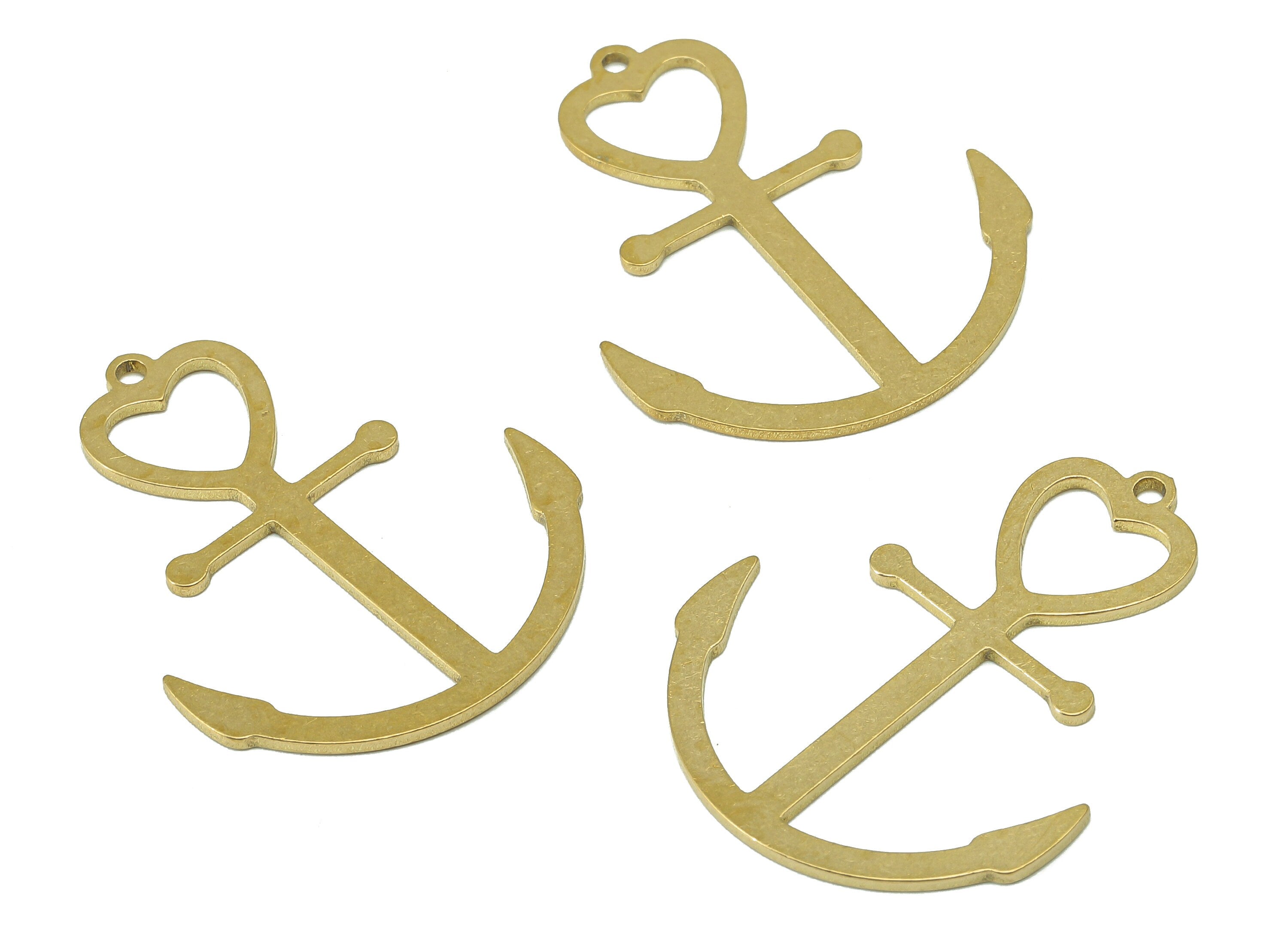 Brass Heart Anchor Earring Charm - Raw Brass Heart Cutout Earring - Anchor Pendant With Loop - Charm For Necklace - 32x25x0.9mm - PPA7067 - DOMEDBAZAAR