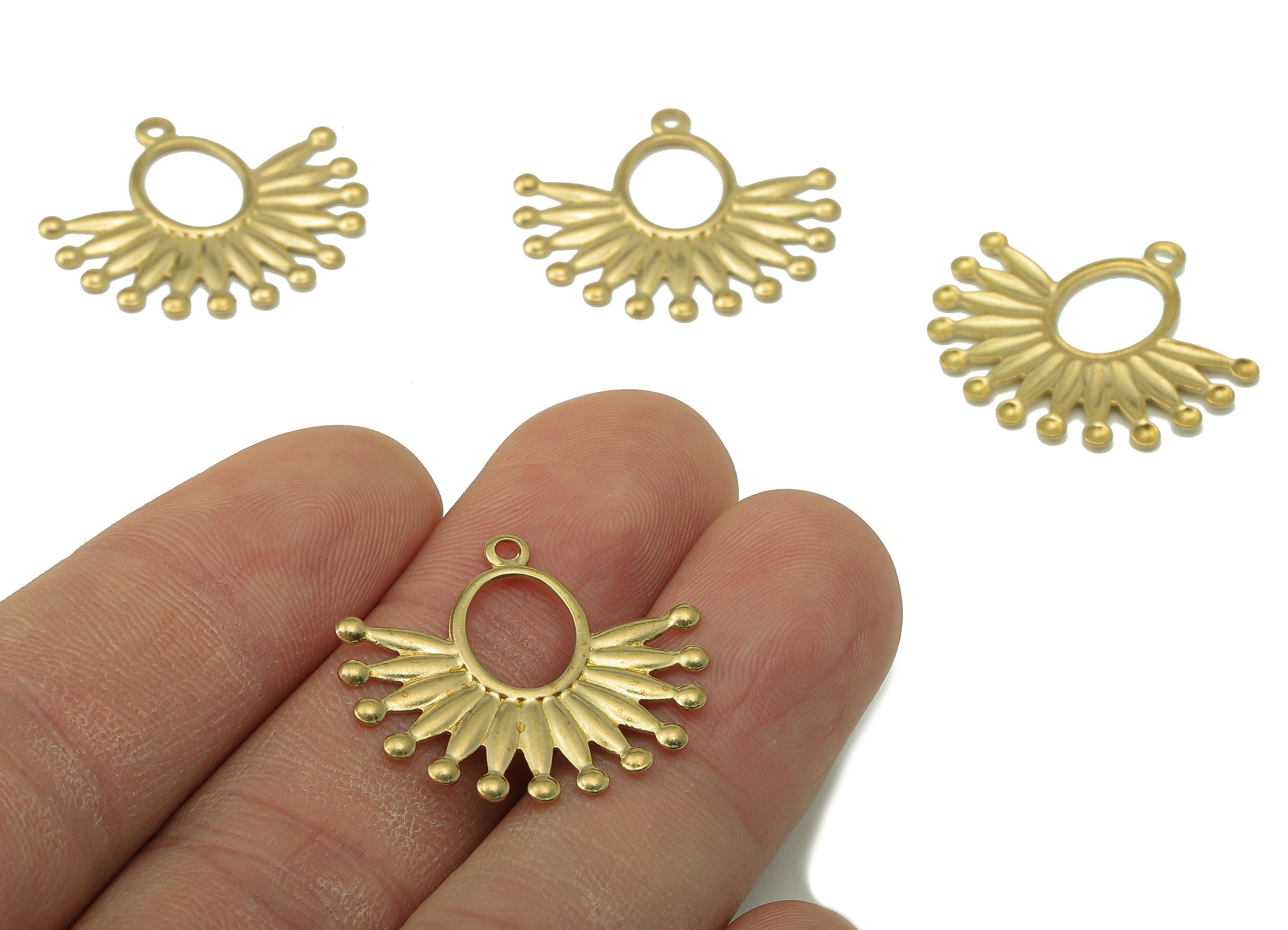 Brass Oval Flower Earring Charms - Raw Brass Hollow Oval Pendant - Oval Charm With Loop - For Necklace - 23.32x25.23x1.01mm - PP8195 - DOMEDBAZAAR