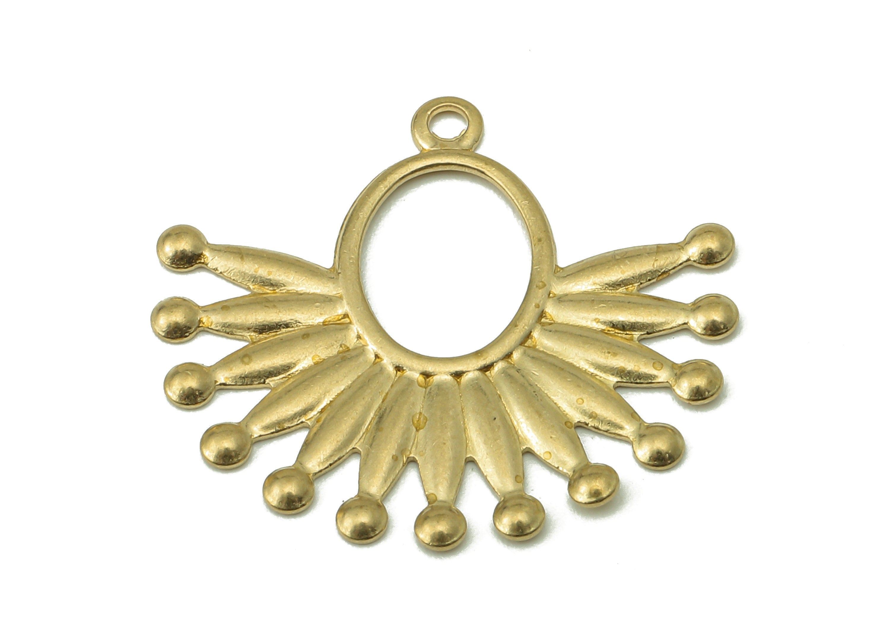 Brass Oval Flower Earring Charms - Raw Brass Hollow Oval Pendant - Oval Charm With Loop - For Necklace - 23.32x25.23x1.01mm - PP8195 - DOMEDBAZAAR