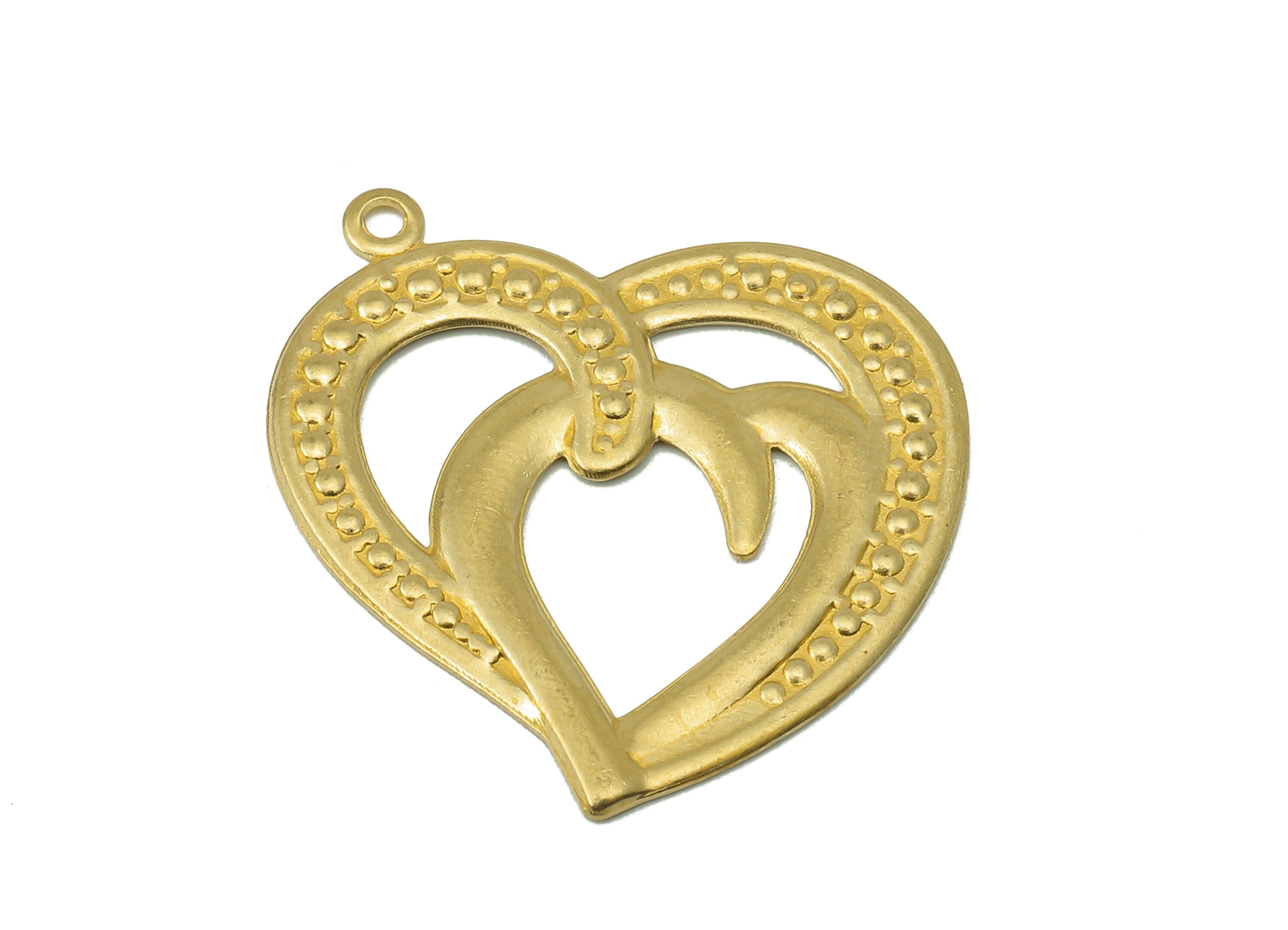 Brass Double Heart Earring Charms - Raw Brass Heart To Heart Pendant With Loop - Cutout Heart Charm - For Necklace - 28x25.29x1.1mm - PP8204 - DOMEDBAZAAR
