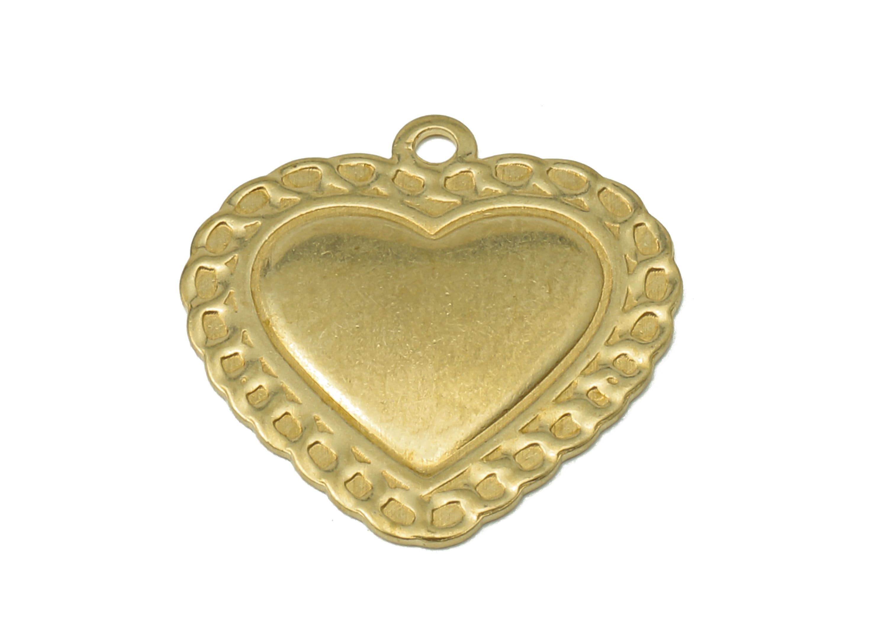 Brass Heart Earring Charms - Raw Brass Heart Pendant With Loop - Heart Charms - For Necklace - 18.7x18.1x0.67mm - PP8209 - DOMEDBAZAAR