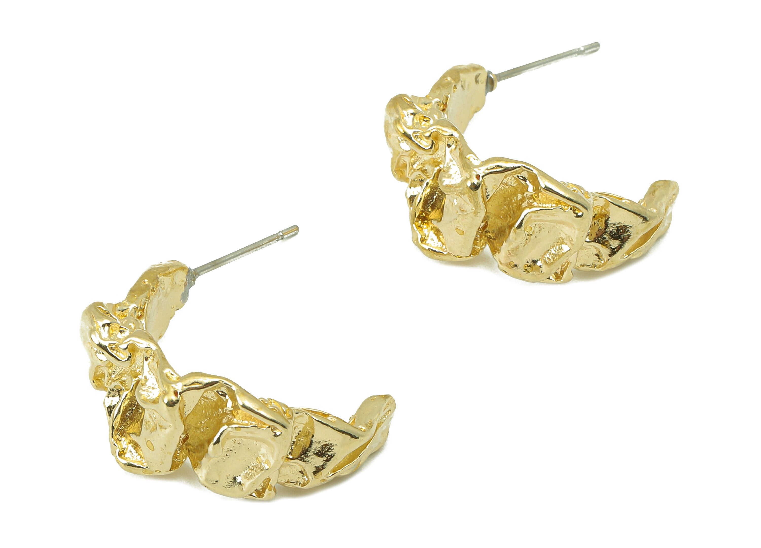 Brass Huggie C Earrings Stud - Raw Brass Wrinkle Earring Post - Wide Stud Earring - 316 Stainless Steel - 25.48x22.52x3.04mm - PP8217 - DOMEDBAZAAR