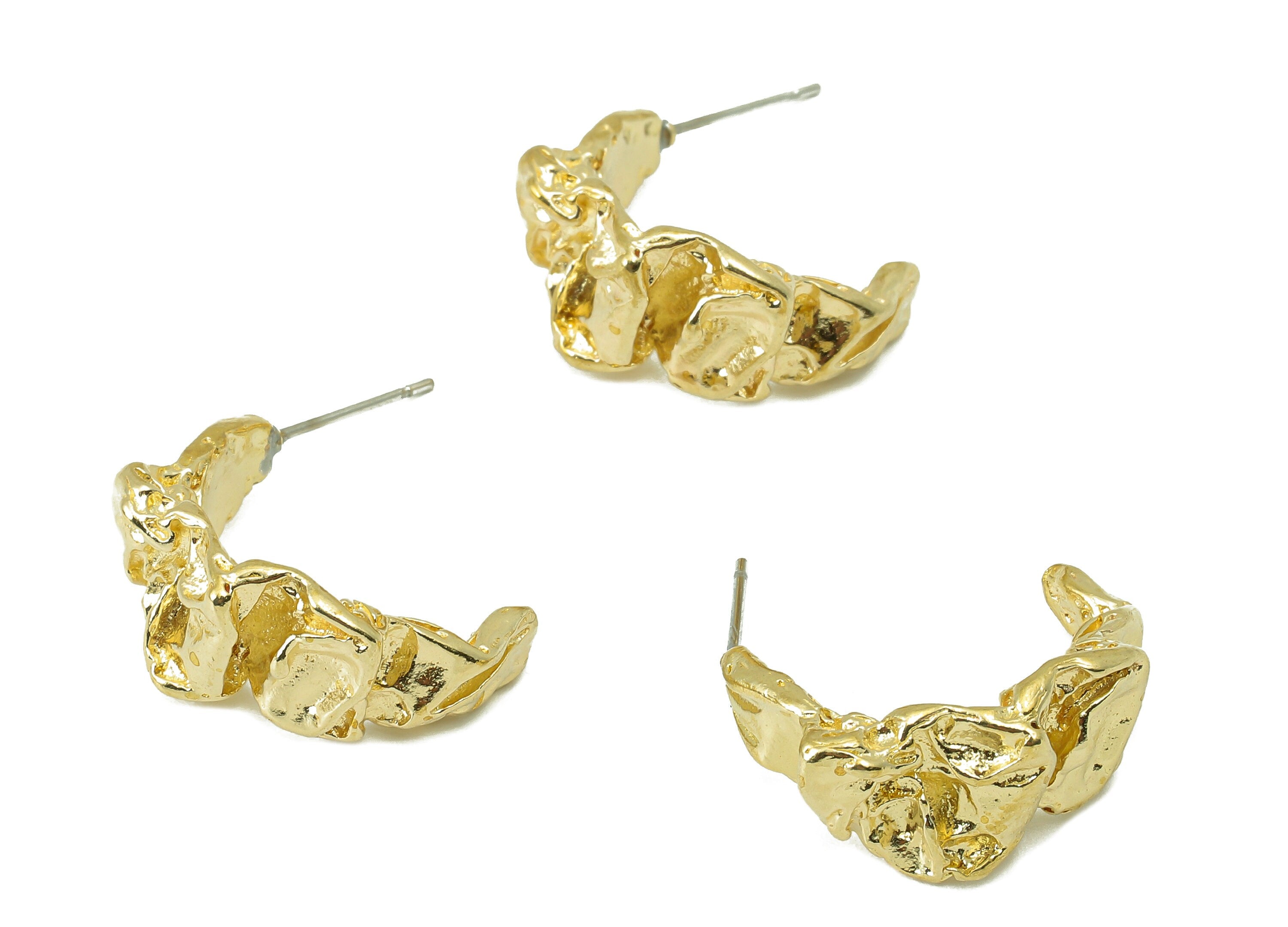 Brass Huggie C Earrings Stud - Raw Brass Wrinkle Earring Post - Wide Stud Earring - 316 Stainless Steel - 25.48x22.52x3.04mm - PP8217 - DOMEDBAZAAR