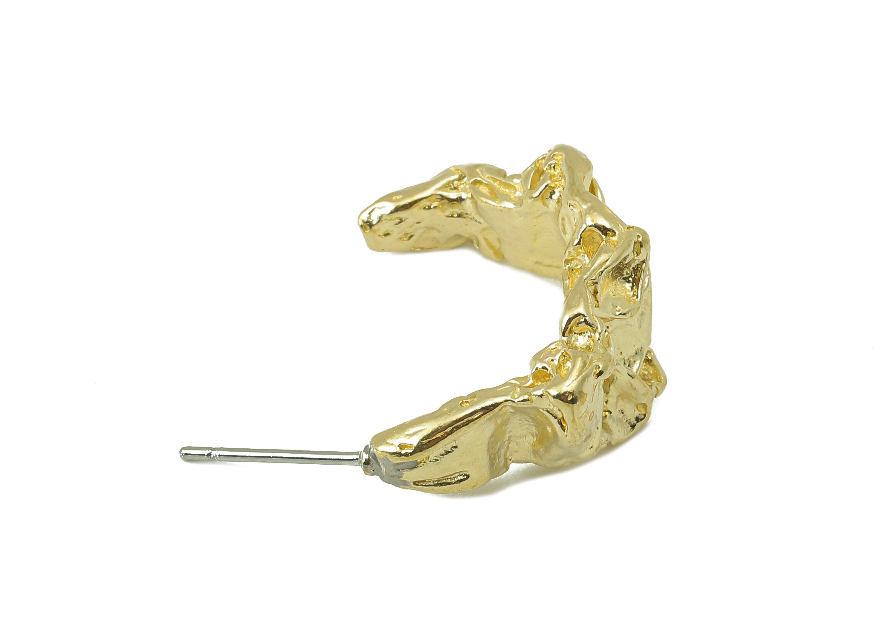 Brass Huggie C Earrings Stud - Raw Brass Wrinkle Earring Post - Wide Stud Earring - 316 Stainless Steel - 25.48x22.52x3.04mm - PP8217 - DOMEDBAZAAR