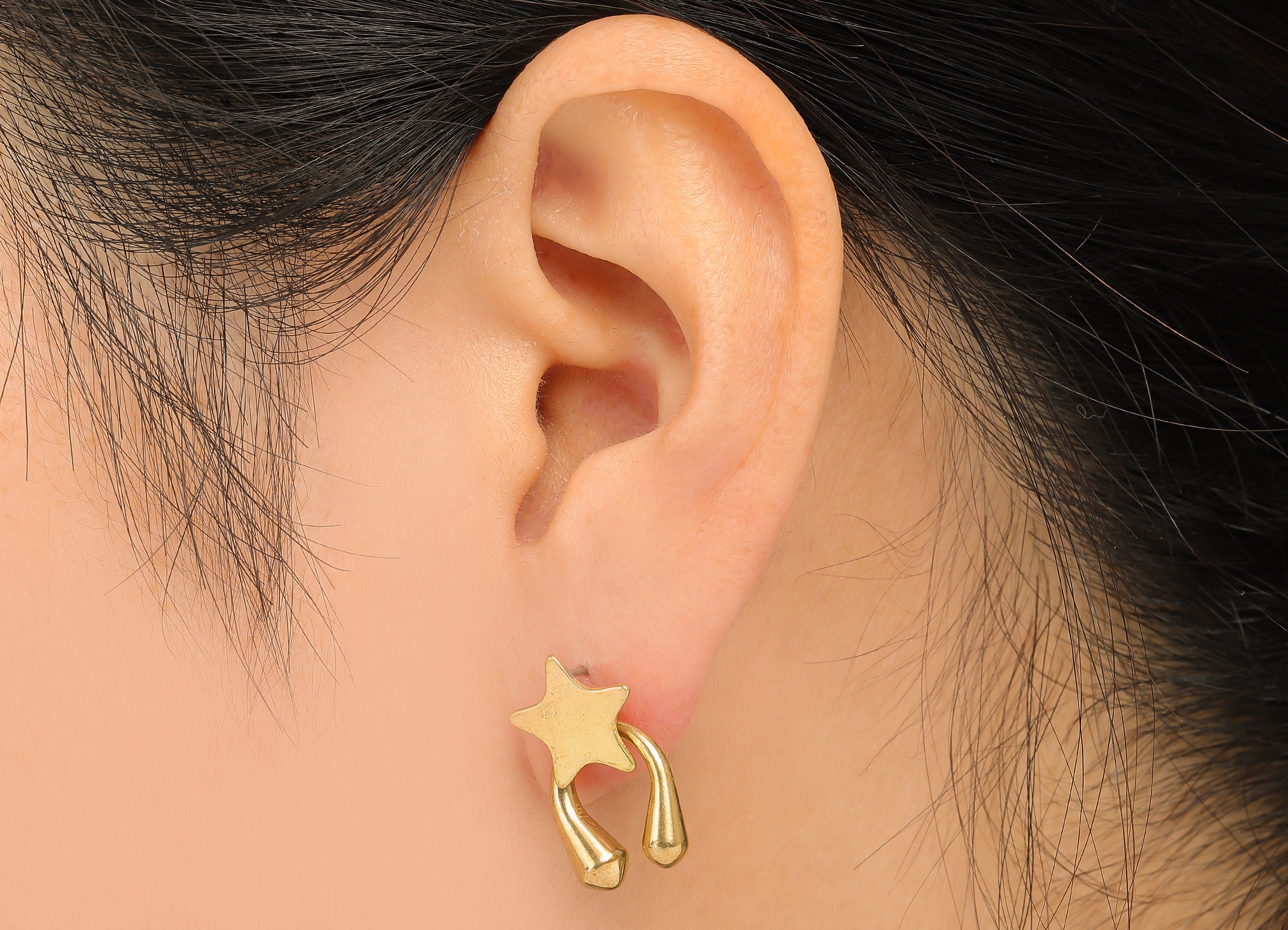 Brass Star Stud Earring - Raw Brass U Earring Post - Star Earring Stud - Steel Stud - 21.74x11.85x4.69mm - PP8221 - DOMEDBAZAAR