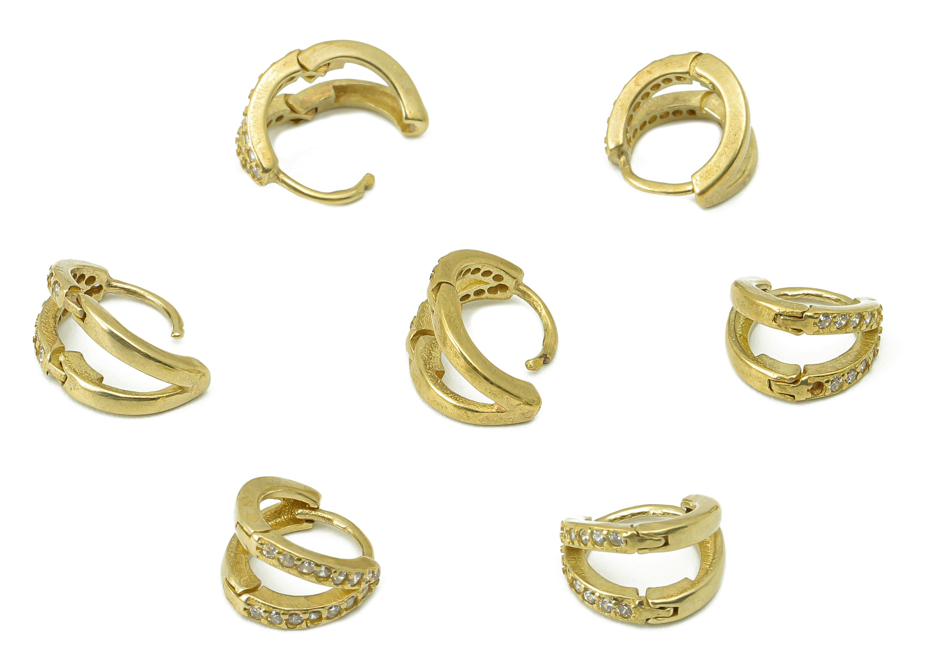 Brass Mini Round Earring Clasp - Cubic Zirconia CZ Hoop Clasp - Raw Brass Huggie Hoop Earring - Tiny Earring Clasp - 9.3x8.5x1.45mm - PP8223 - DOMEDBAZAAR
