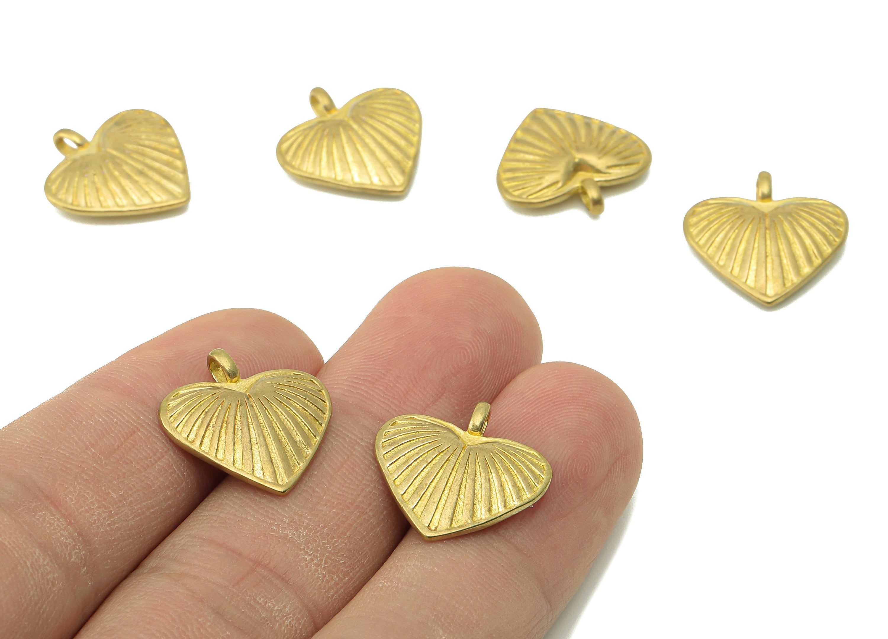 Brass Heart Shell Necklace Charms - Raw Brass Heart Pendant With Loop - Texture Heart Charms - For Necklace - 17.6x17.06x3.89mm - PP8236 - DOMEDBAZAAR