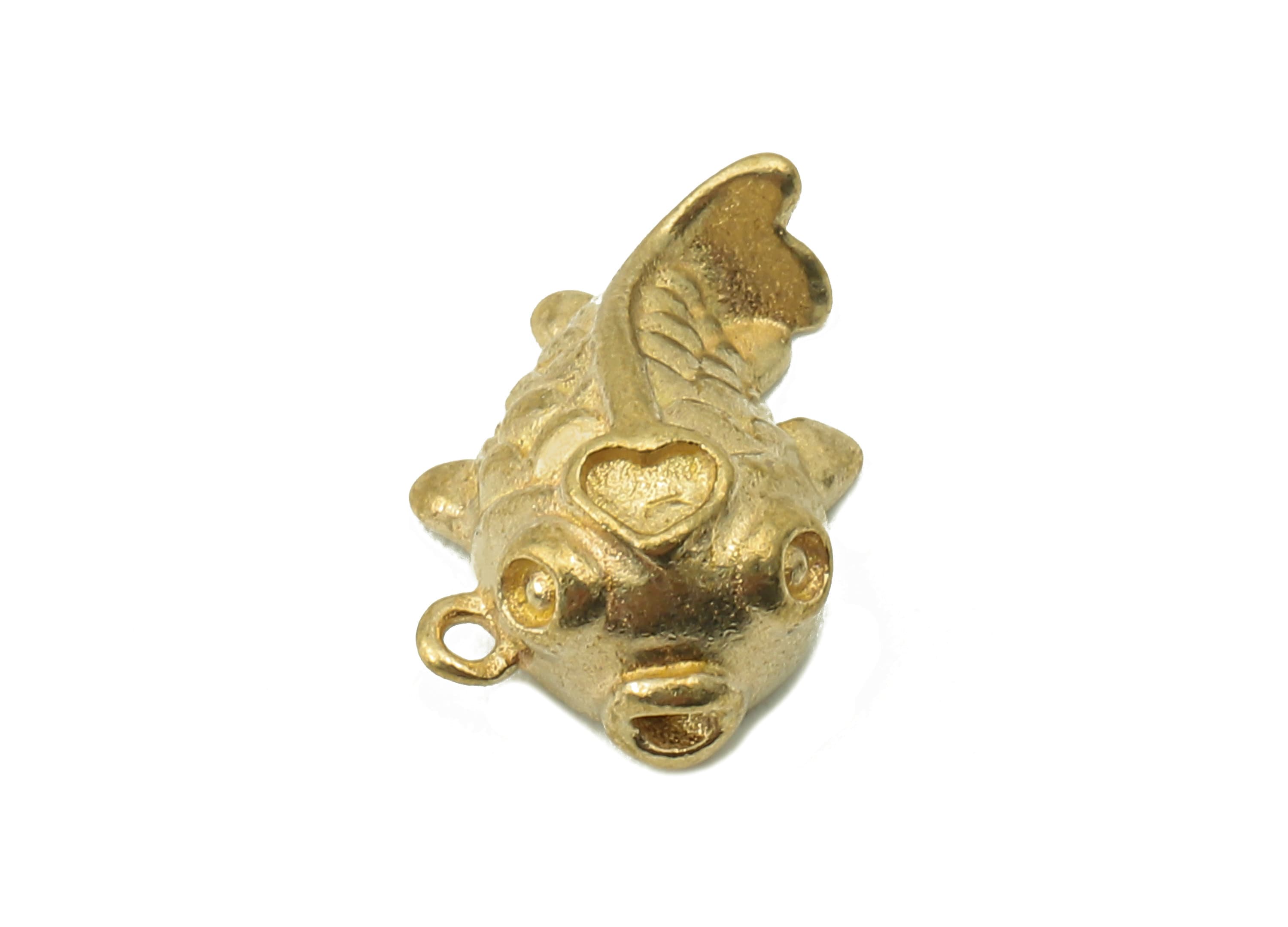 Brass Fat Cute Fish Earring Charms - Raw Brass Fish Pendant With Loop - Fish Charms - For Necklace - 13.8x9.04x1.6mm - PP8239 - DOMEDBAZAAR