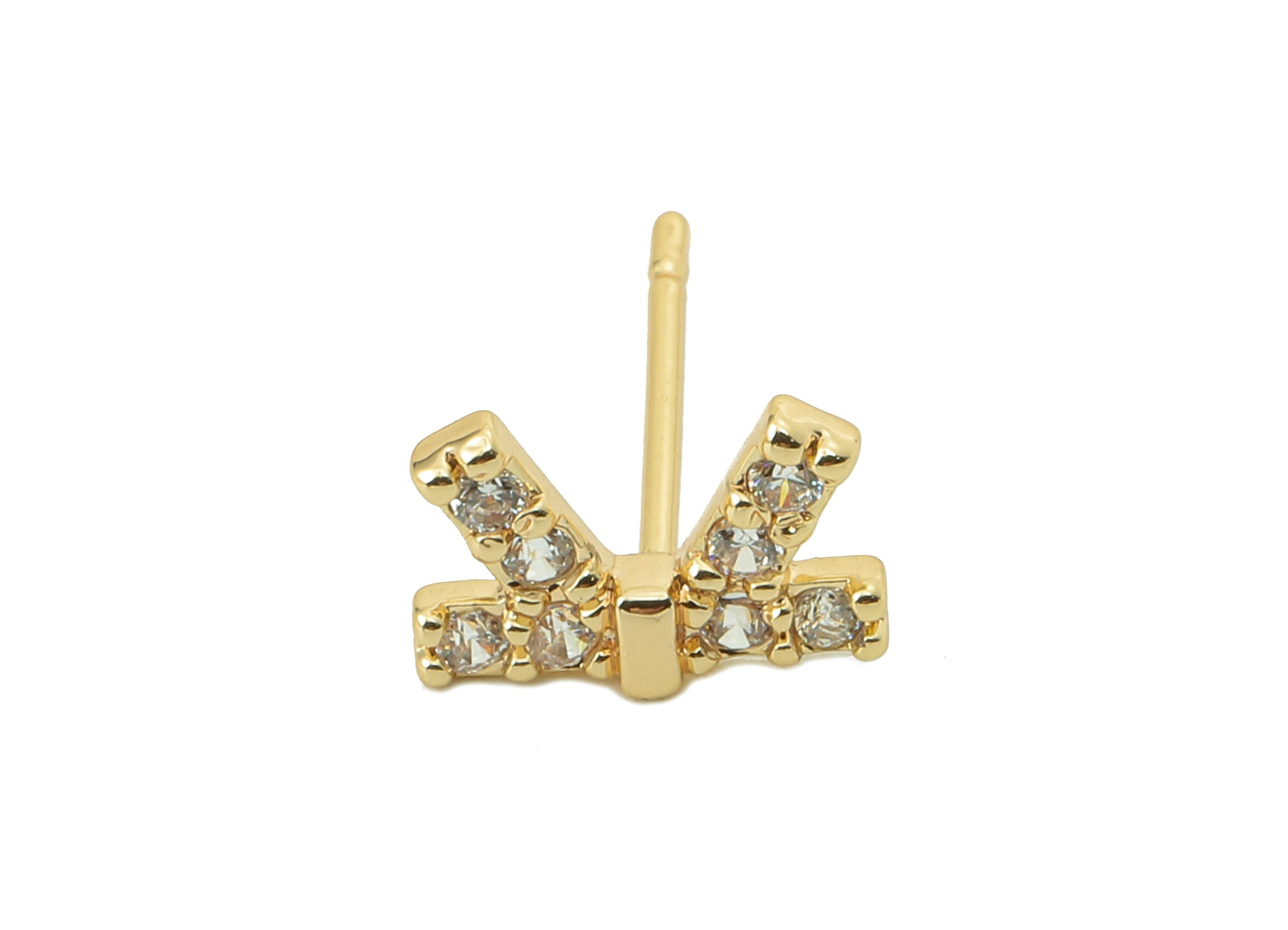 Brass Butterfly Bow Earring Post -Brass Bowtie Cubic Zirconia Stud - CZ Stud Earrings - 18K Real Gold Plating -9.46x 6.19x 1.34mm- RGP5834 - DOMEDBAZAAR