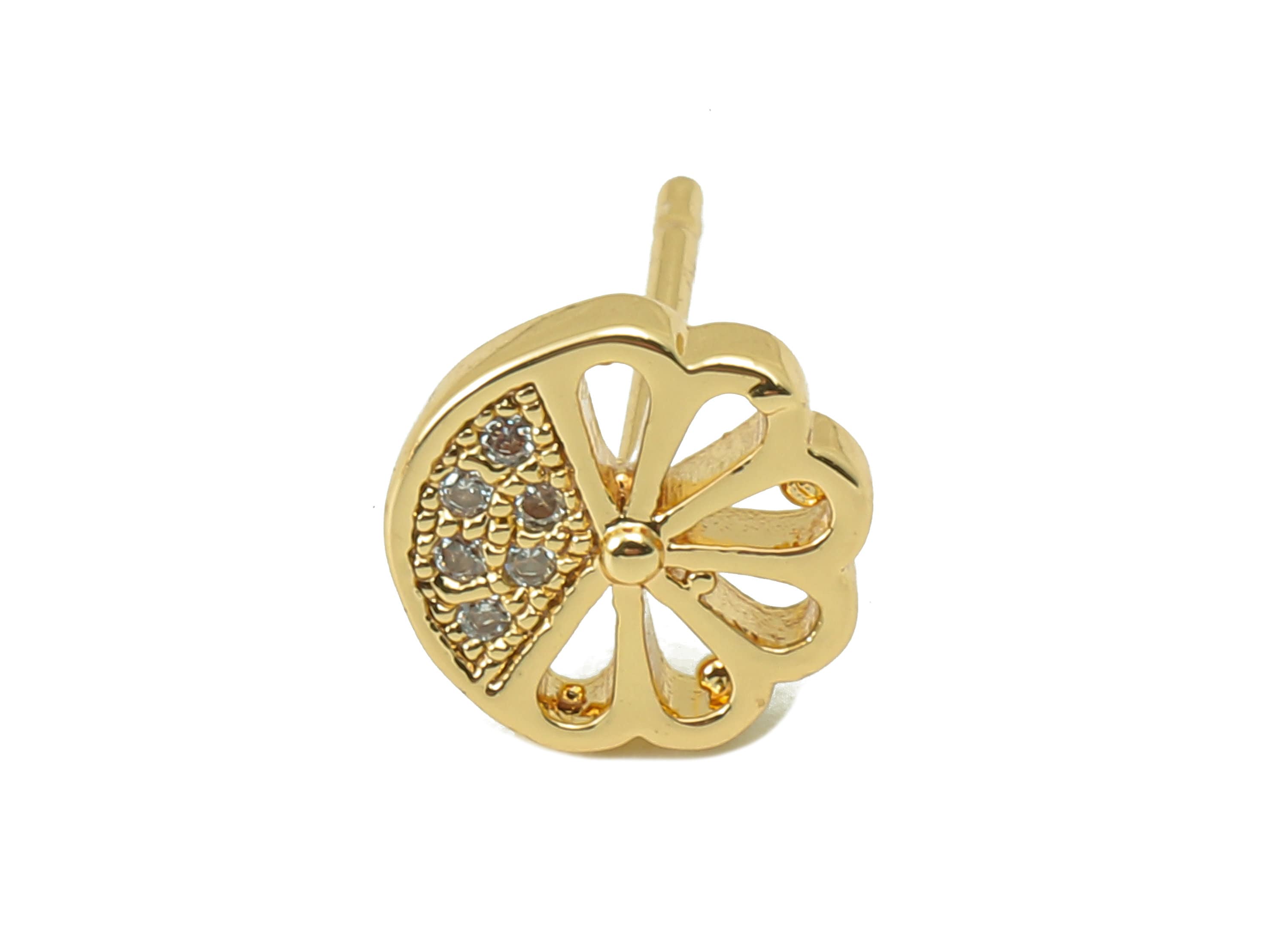 Brass Flower Stud Earring -Brass Flower Cubic Zirconia Earring Stud - CZ Earrings Stud - 18K Real Gold Plating -8.08x 8.08x1.5mm- RGP5835 - DOMEDBAZAAR