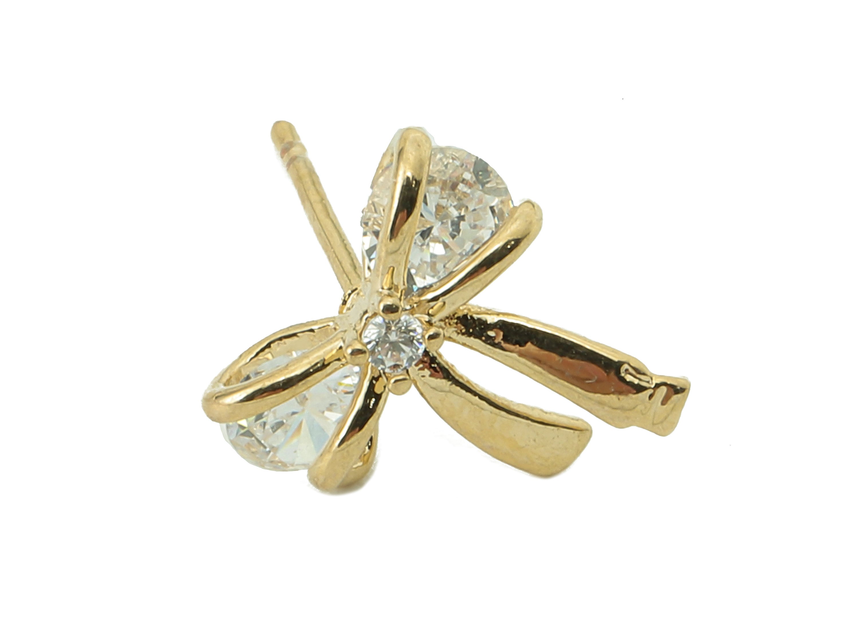 Brass Ribbon Butterfly Bow Earring Post -Brass Hollow Butterfly Stud - CZ Stud Earring - 18K Real Gold Plating -10.09x 9.74x 4.12mm-RGP5838 - DOMEDBAZAAR