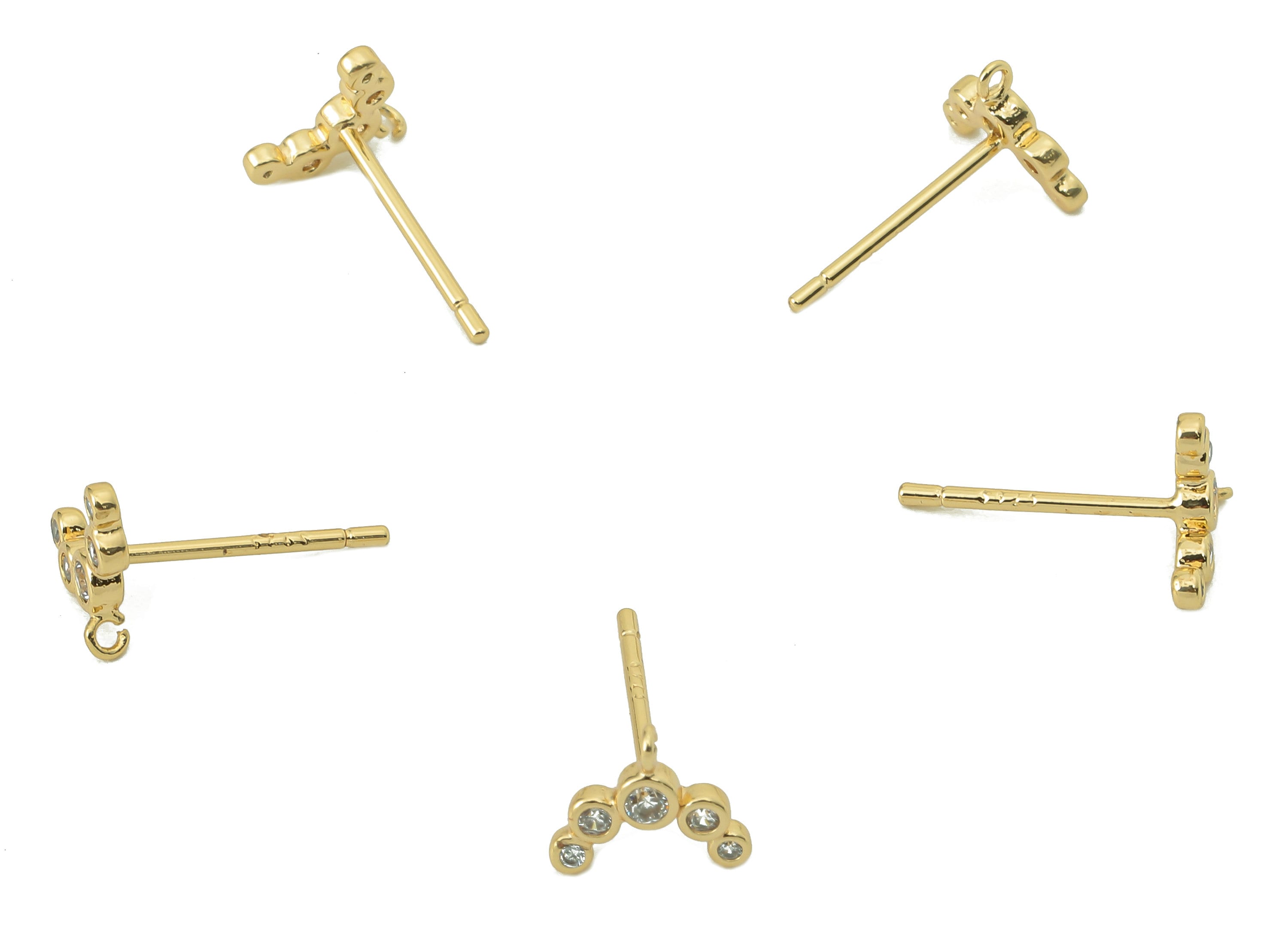 Brass Hoop C Earring Post -Brass Geometry With Loop Stud - CZ Stud Earring - 18K Real Gold Plating -8.21x 7.82x 1.4mm-RGP5841 - DOMEDBAZAAR