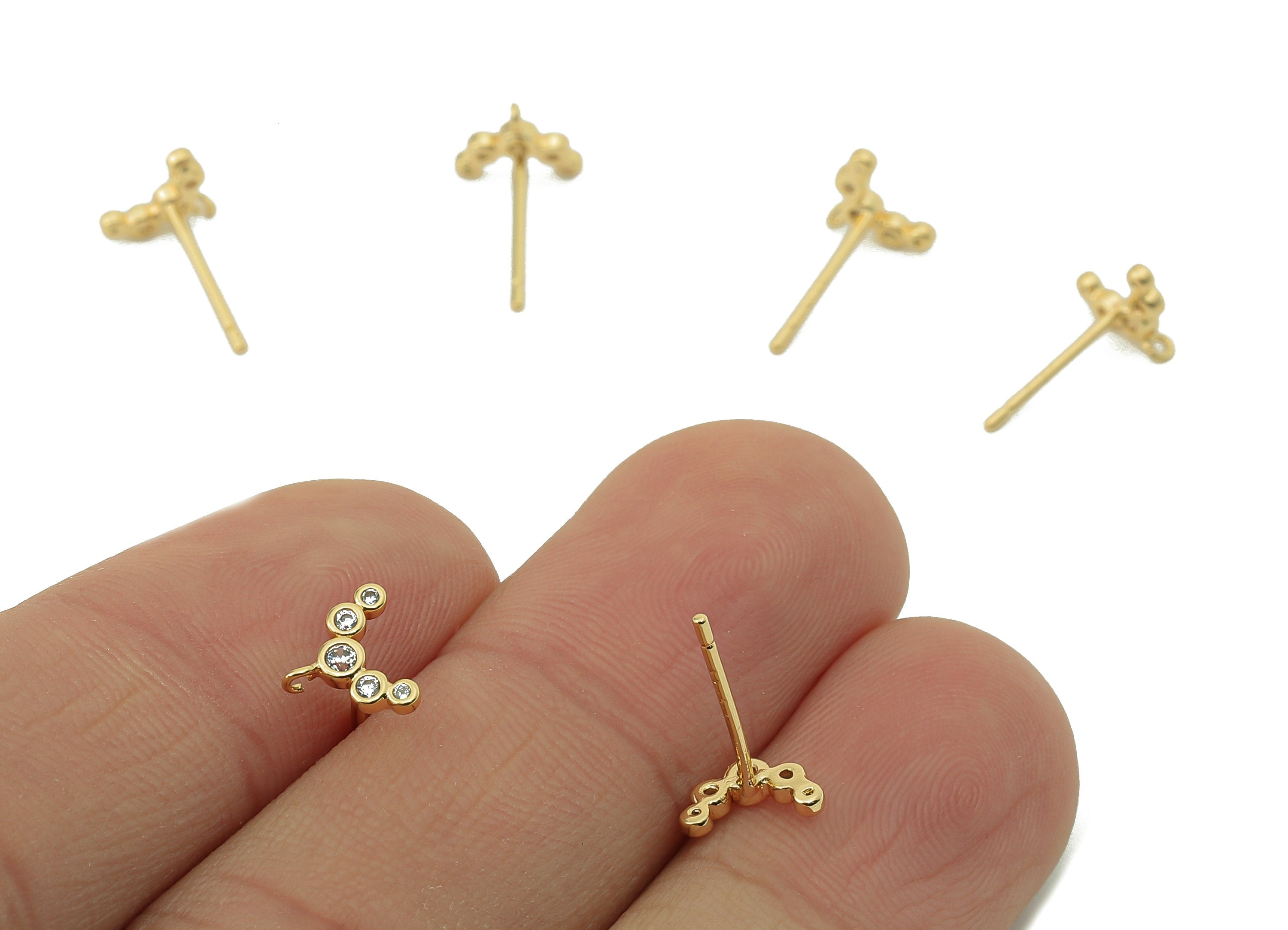 Brass Hoop C Earring Post -Brass Geometry With Loop Stud - CZ Stud Earring - 18K Real Gold Plating -8.21x 7.82x 1.4mm-RGP5841 - DOMEDBAZAAR