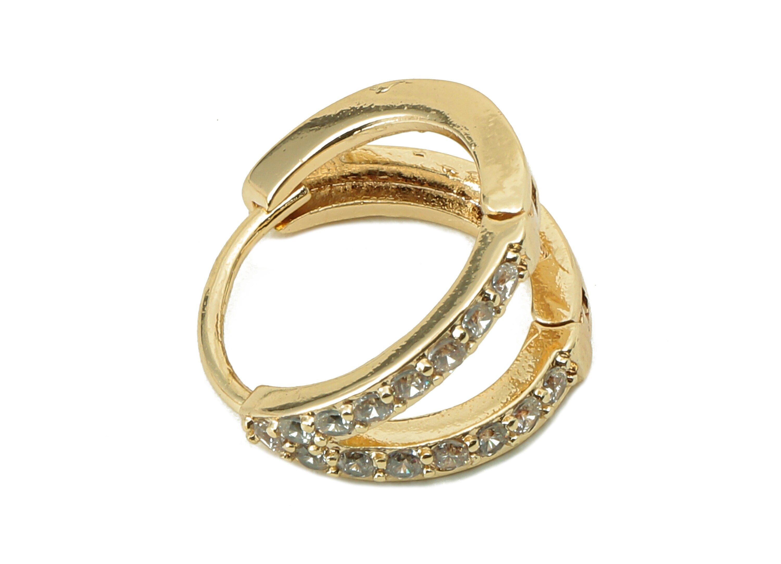 Brass Mini Round Earring Clasp - Huggie Hoop Earring -Clasp Earring Hoop CZ Earring - 18K Real Gold Plating -13.15x 12.74x 1.6mm-RGP5843 - DOMEDBAZAAR