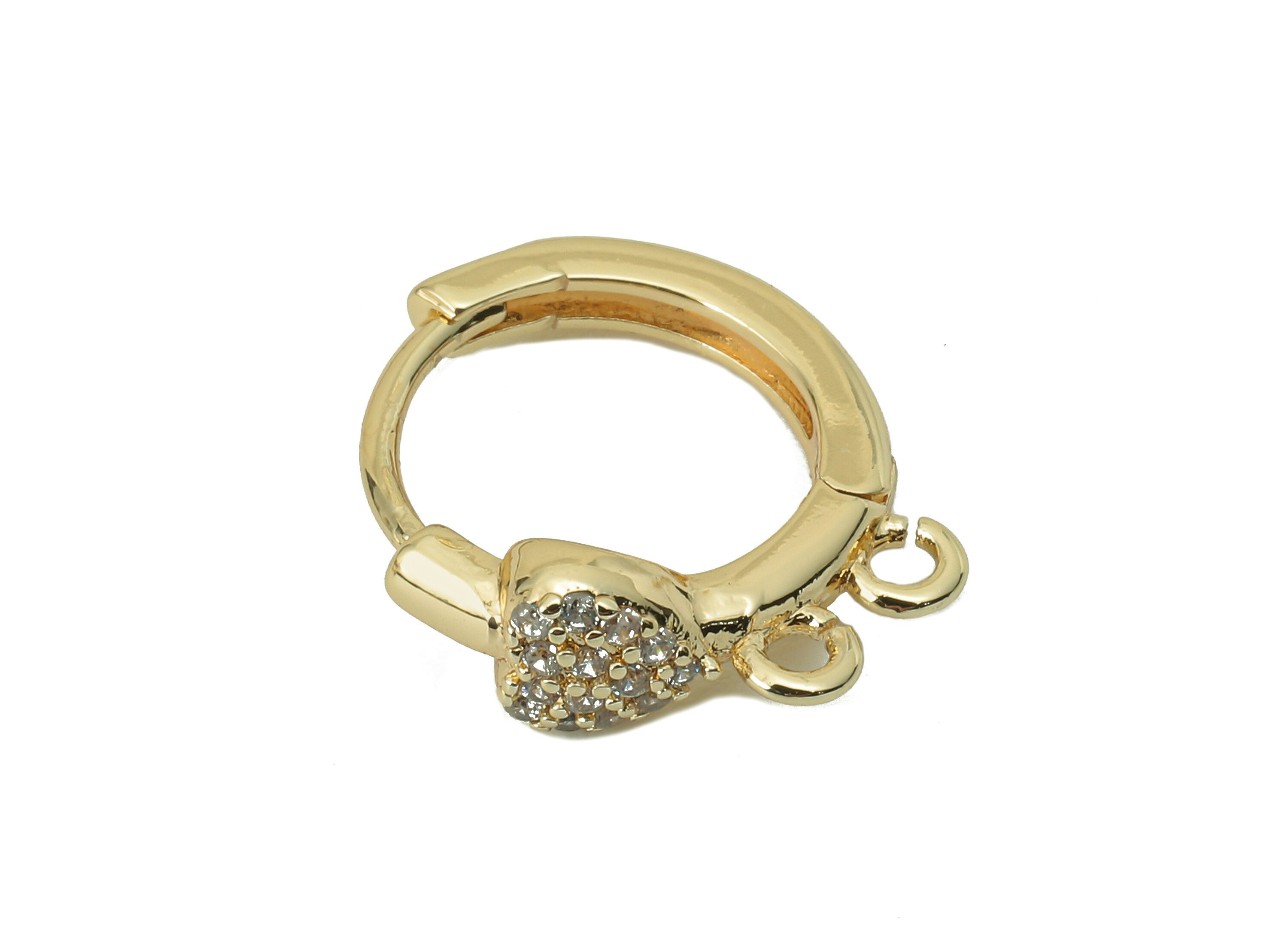 Brass Circle Heart Hoop Earring Clasp - Brass Huggie Hoop With 2 Loop - Clasp Hoop Earring -18K Real Gold Plating-15.54x 13.95x2.1mm-RGP5847 - DOMEDBAZAAR