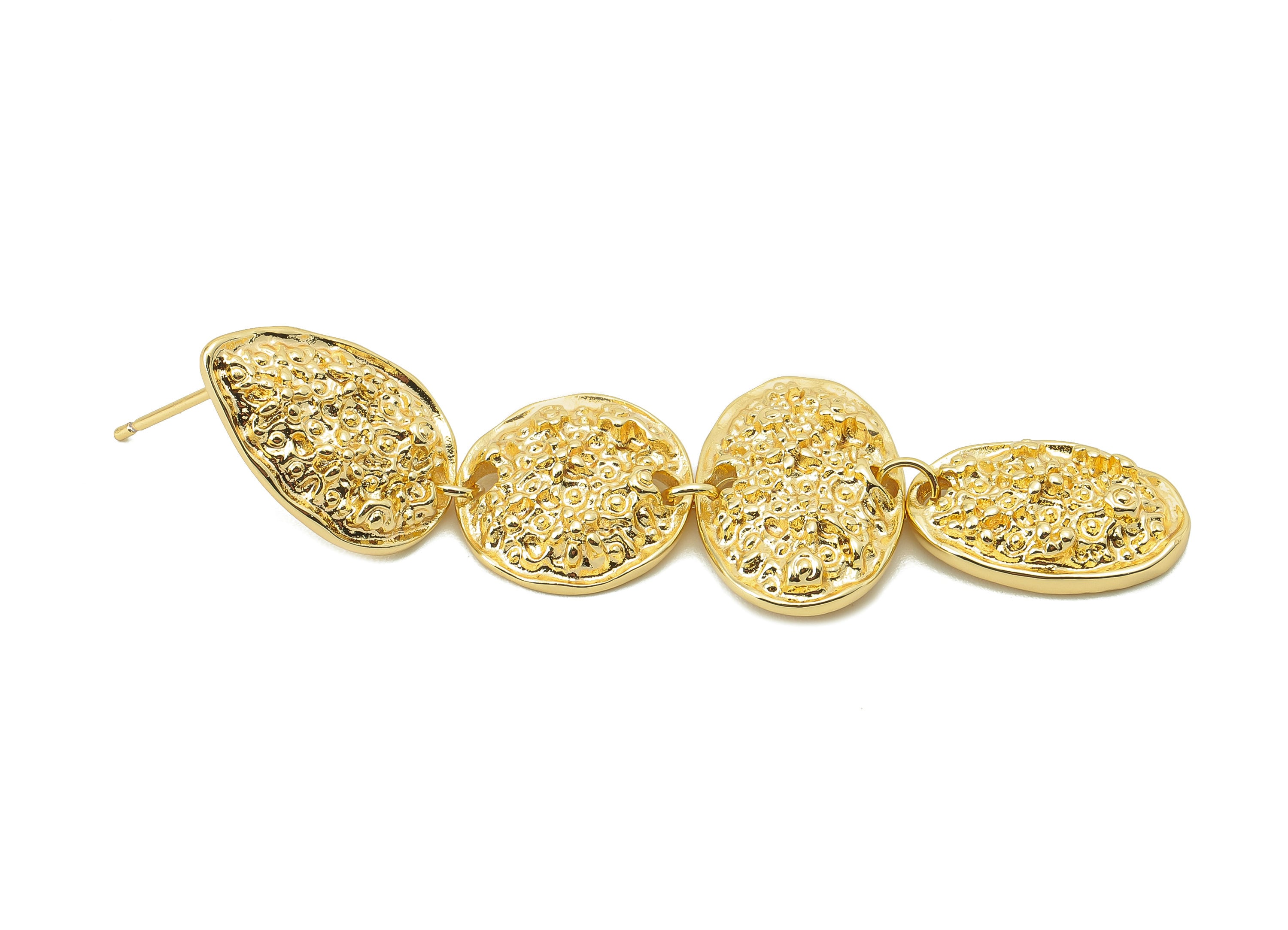 Brass Drop Earring Post -Brass Textured Irregular Stud - Hanging Mini Flower Earring Stud - 18K Real Gold Plating -63.6x 19.55x2.3mm-RGP5856 - DOMEDBAZAAR