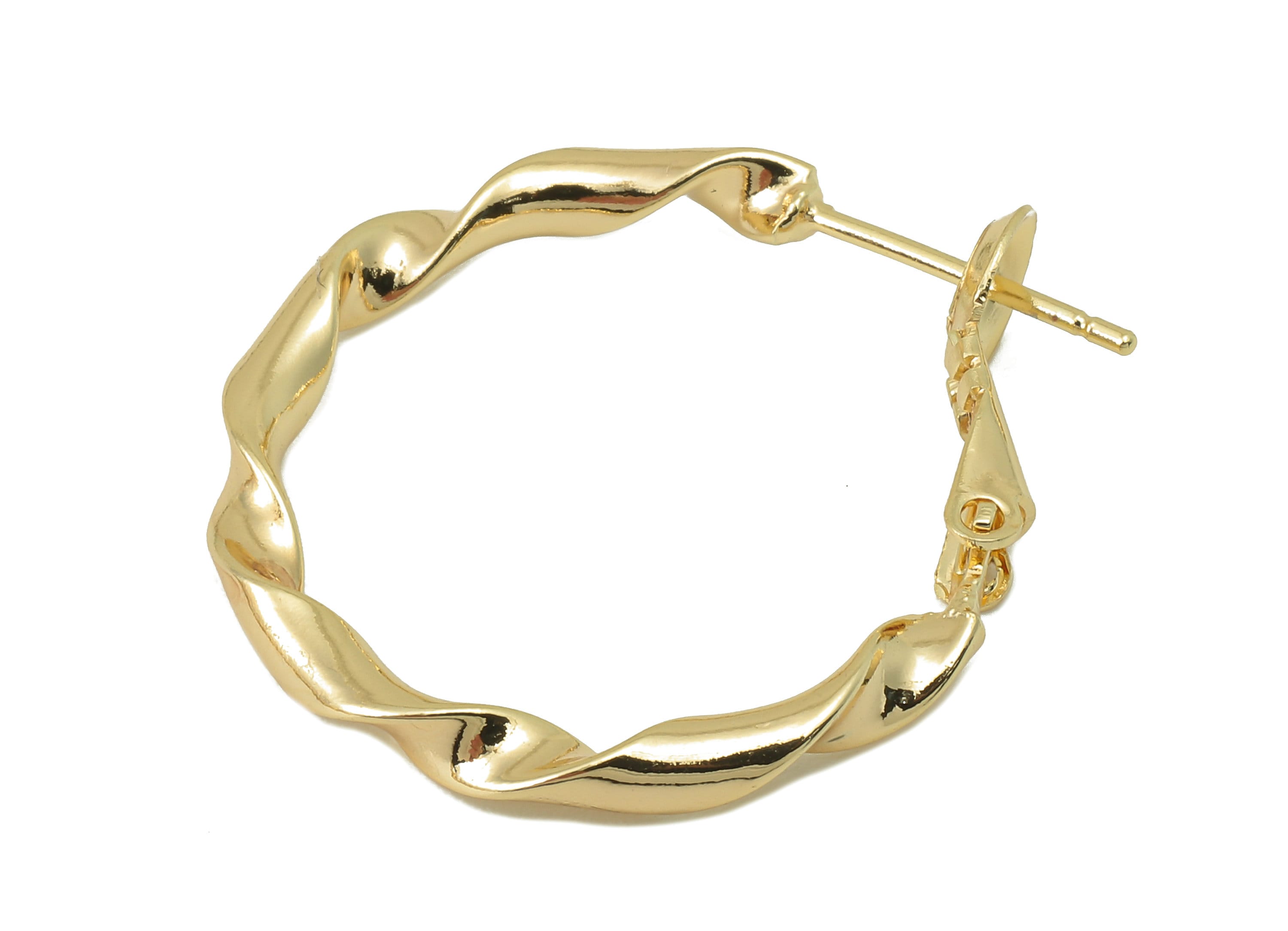 Brass Hoop Earring Clasp- Brass Round Twisted Hoop Earring- Gold Wavy Circle Hoop Earring - 18K Real Gold Plating-29.24x25.62x2.51mm-RGP5858 - DOMEDBAZAAR