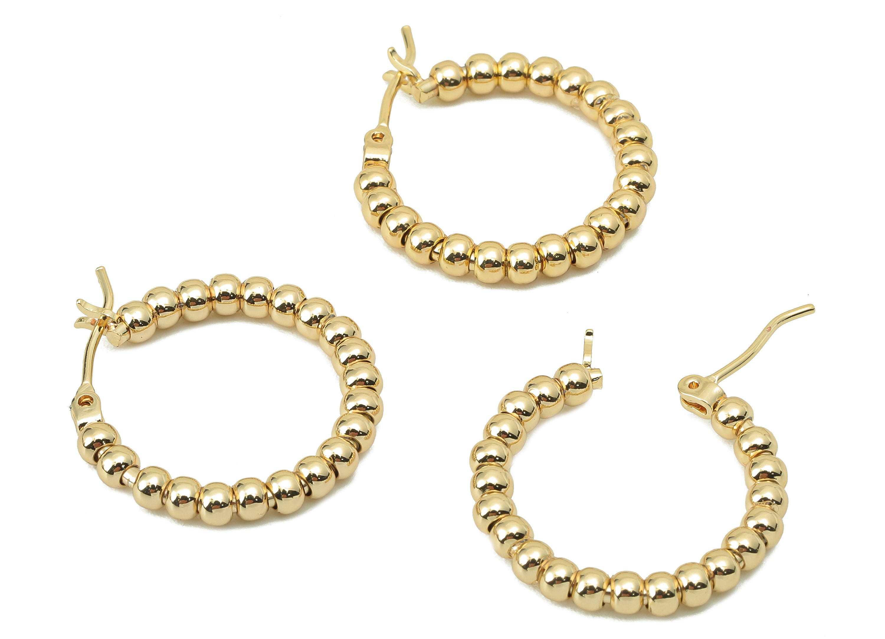 Brass Ball Beaded Hoop Earring Clasp - Brass Beads Earring - Circle Hoop Clasp Earring - 18K Real Gold Plating - 23.4x 21.62x3.02mm-RGP5861 - DOMEDBAZAAR