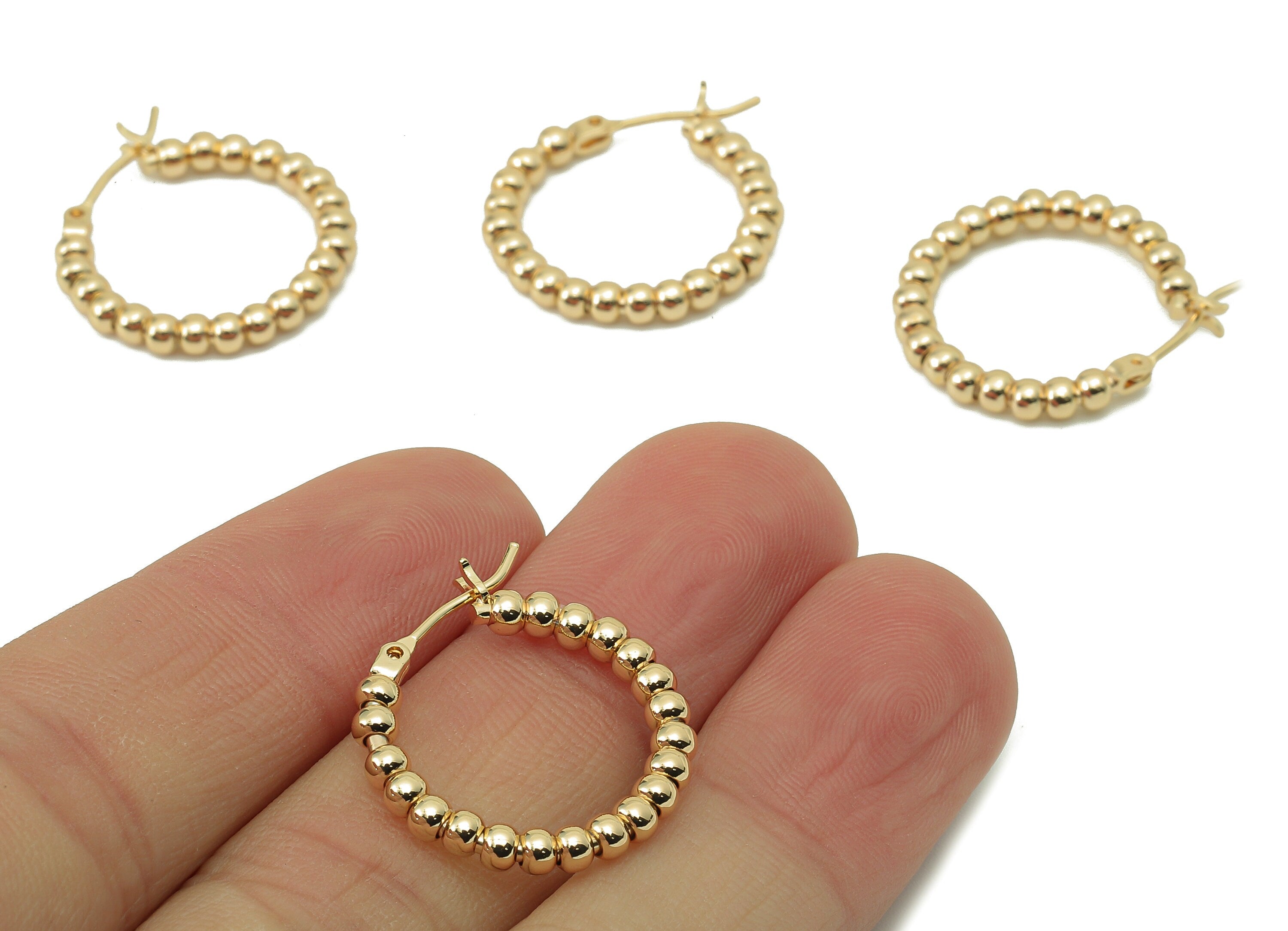 Brass Ball Beaded Hoop Earring Clasp - Brass Beads Earring - Circle Hoop Clasp Earring - 18K Real Gold Plating - 23.4x 21.62x3.02mm-RGP5861 - DOMEDBAZAAR