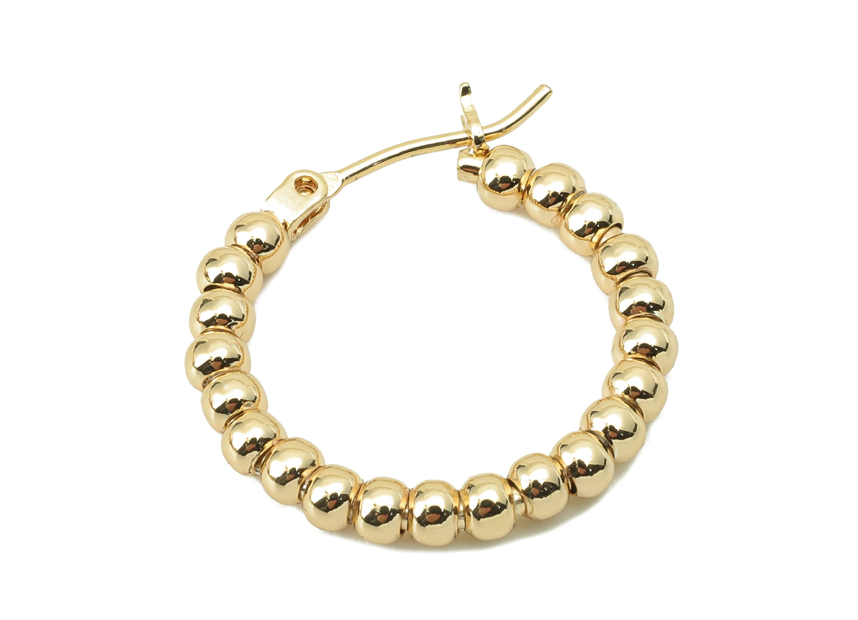 Brass Ball Beaded Hoop Earring Clasp - Brass Beads Earring - Circle Hoop Clasp Earring - 18K Real Gold Plating - 23.4x 21.62x3.02mm-RGP5861 - DOMEDBAZAAR
