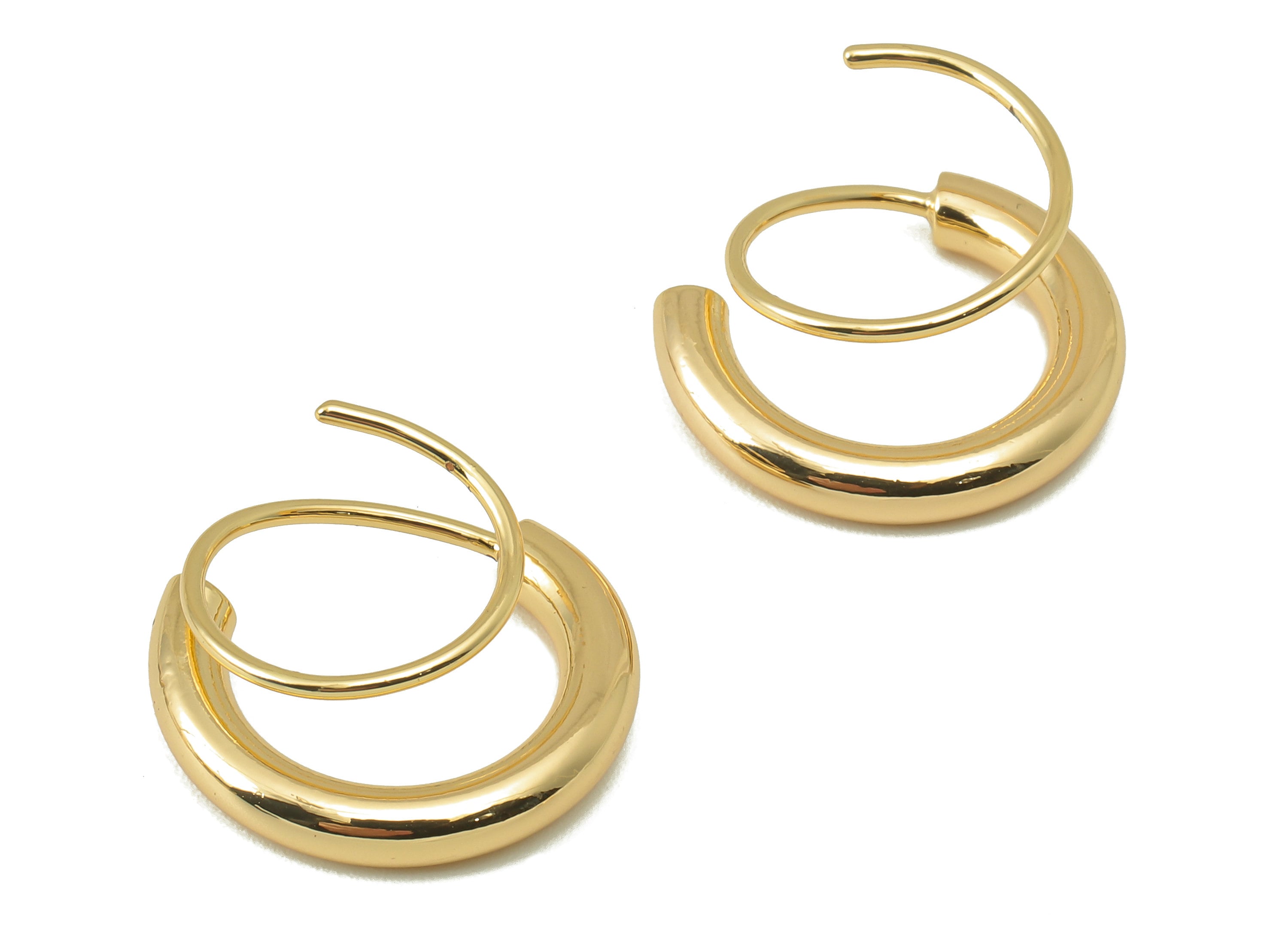 Brass C Hook Earring - Brass Round Earring and Spiral Wire Earring Hoop - 18K Real Gold Plating - 16.99x 8.62x2.99mm - RGP5865 - DOMEDBAZAAR
