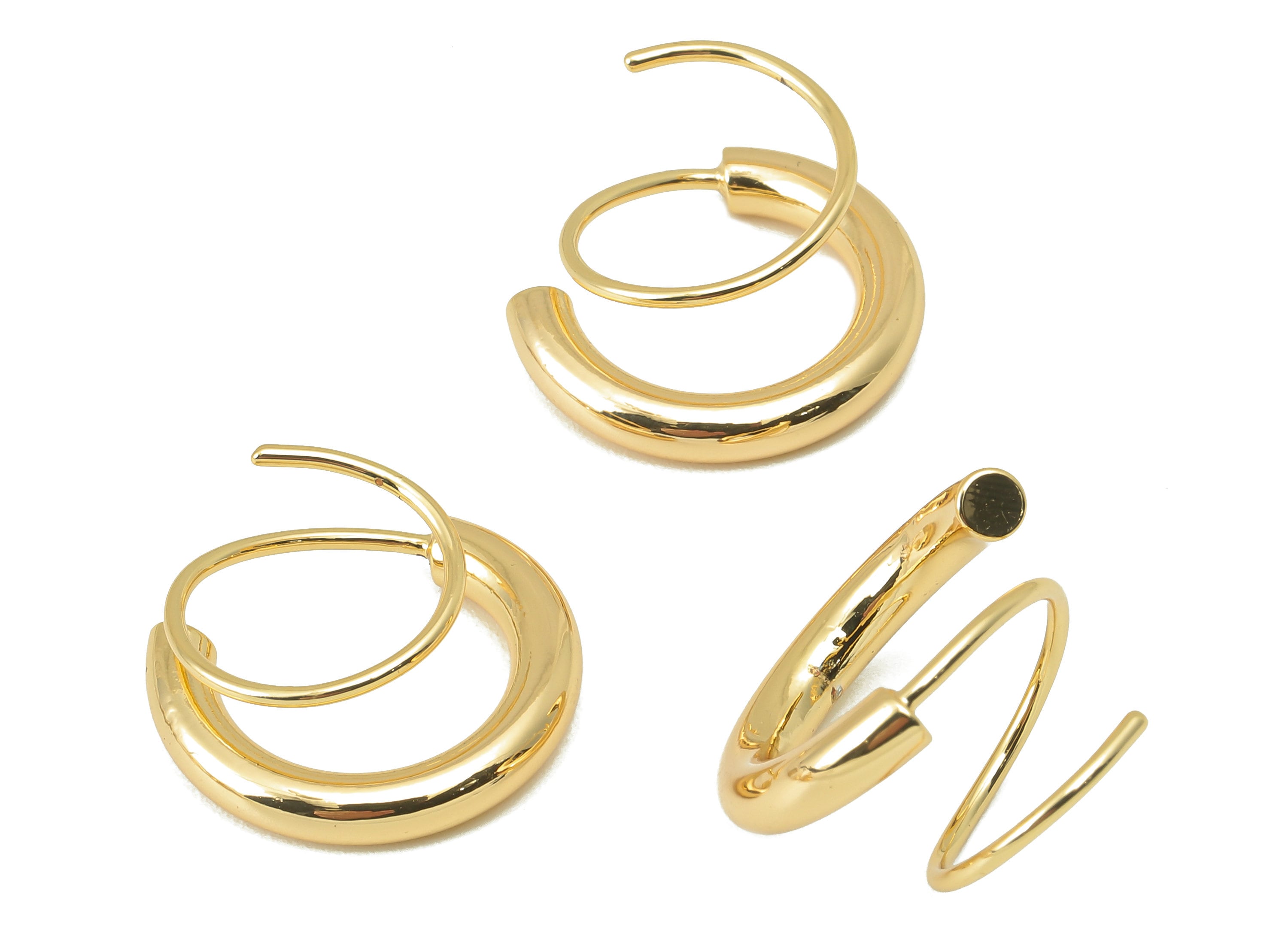 Brass C Hook Earring - Brass Round Earring and Spiral Wire Earring Hoop - 18K Real Gold Plating - 16.99x 8.62x2.99mm - RGP5865 - DOMEDBAZAAR