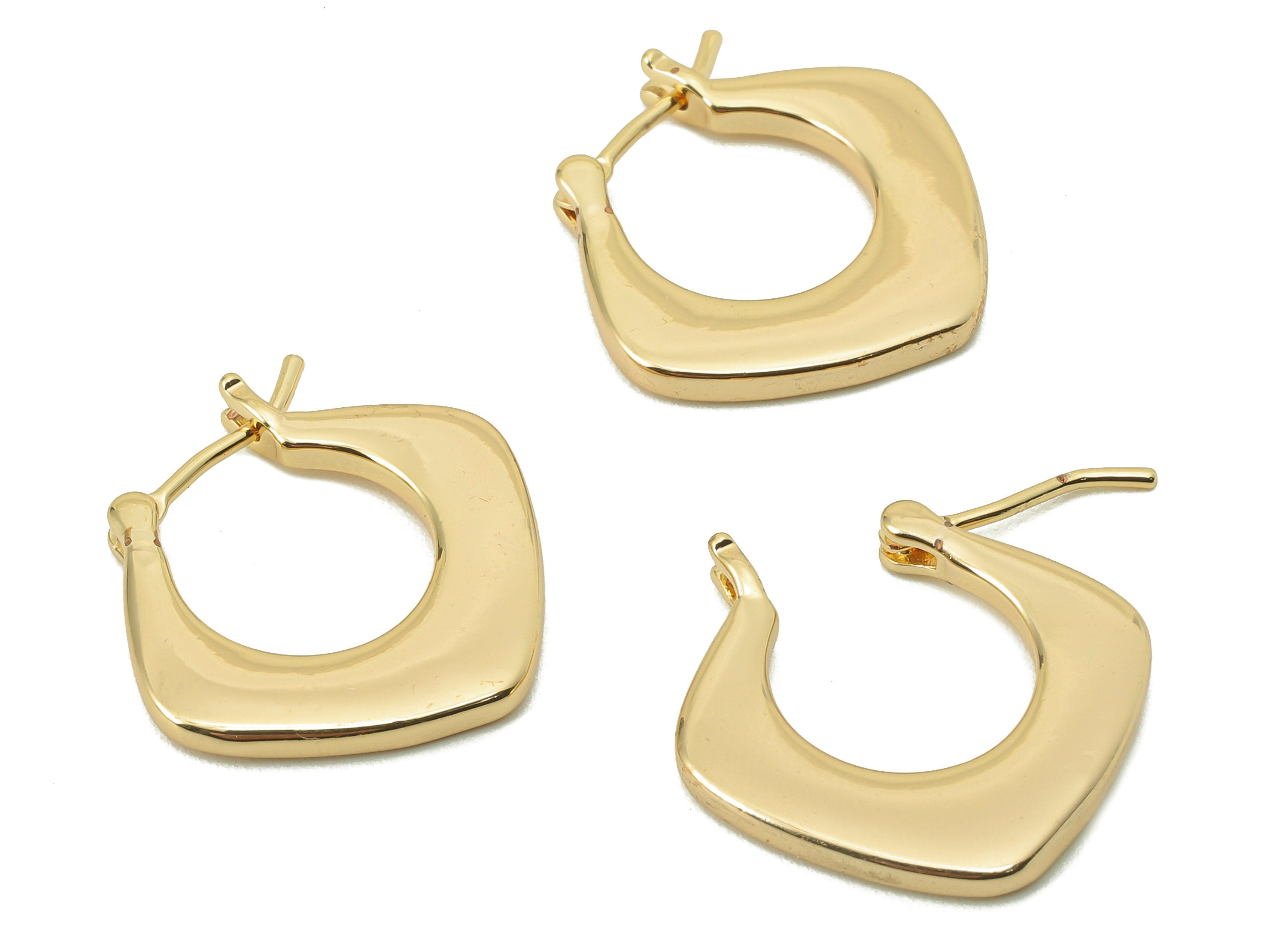 Brass Round Hoop Huggie - Brass Square Hoop Earrings-Chunky Wide Shiny Circle Hoop Earrings- 18K Real Gold Plating-20.01x 20x 2.96mm-RGP5868 - DOMEDBAZAAR
