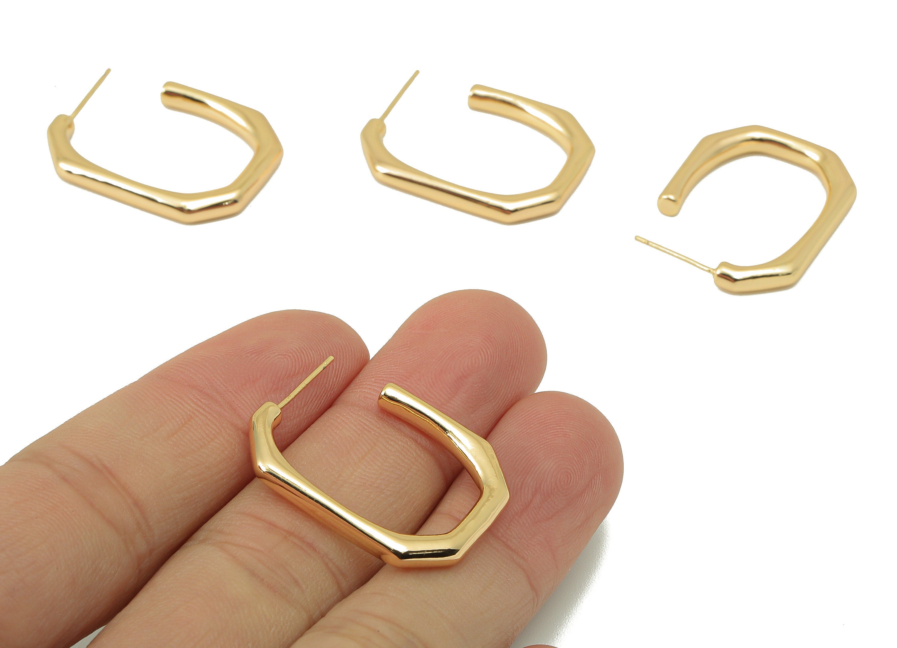 Brass Rectangle Hoop Post - Brass Open Rectangle Hoop Earring -Oval Rectangle Hoop Earrings-18K Real Gold Plating-28.73x21.71x3.05mm-RGP5869 - DOMEDBAZAAR