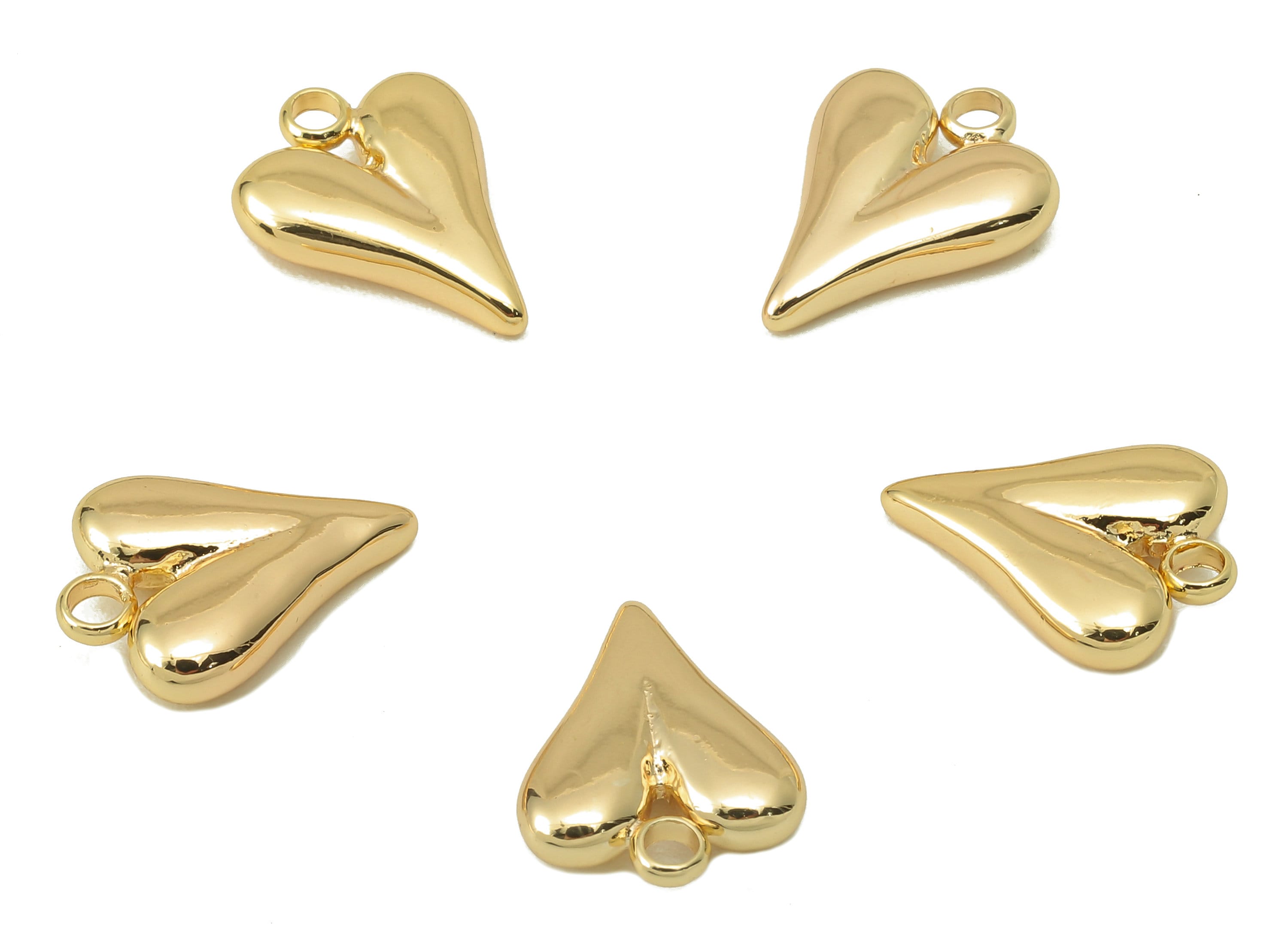 Brass Heart Earring Charms - Brass Gold Heart For Pendent - Heart Charm For Necklace - 18K Real Gold Plating-13.97x 10.5x 3.08mm-RGP5881 - DOMEDBAZAAR