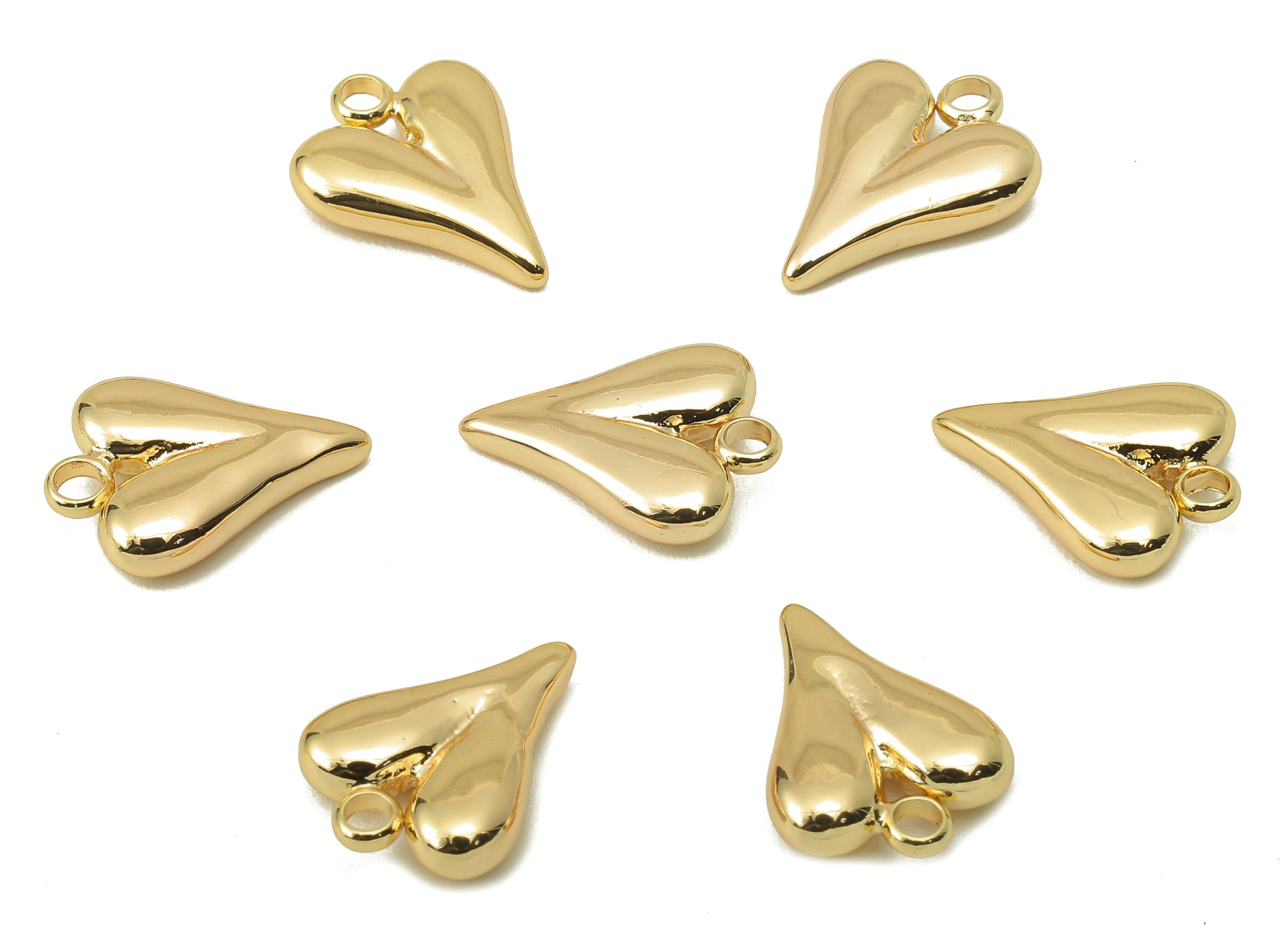 Brass Heart Earring Charms - Brass Gold Heart For Pendent - Heart Charm For Necklace - 18K Real Gold Plating-13.97x 10.5x 3.08mm-RGP5881 - DOMEDBAZAAR