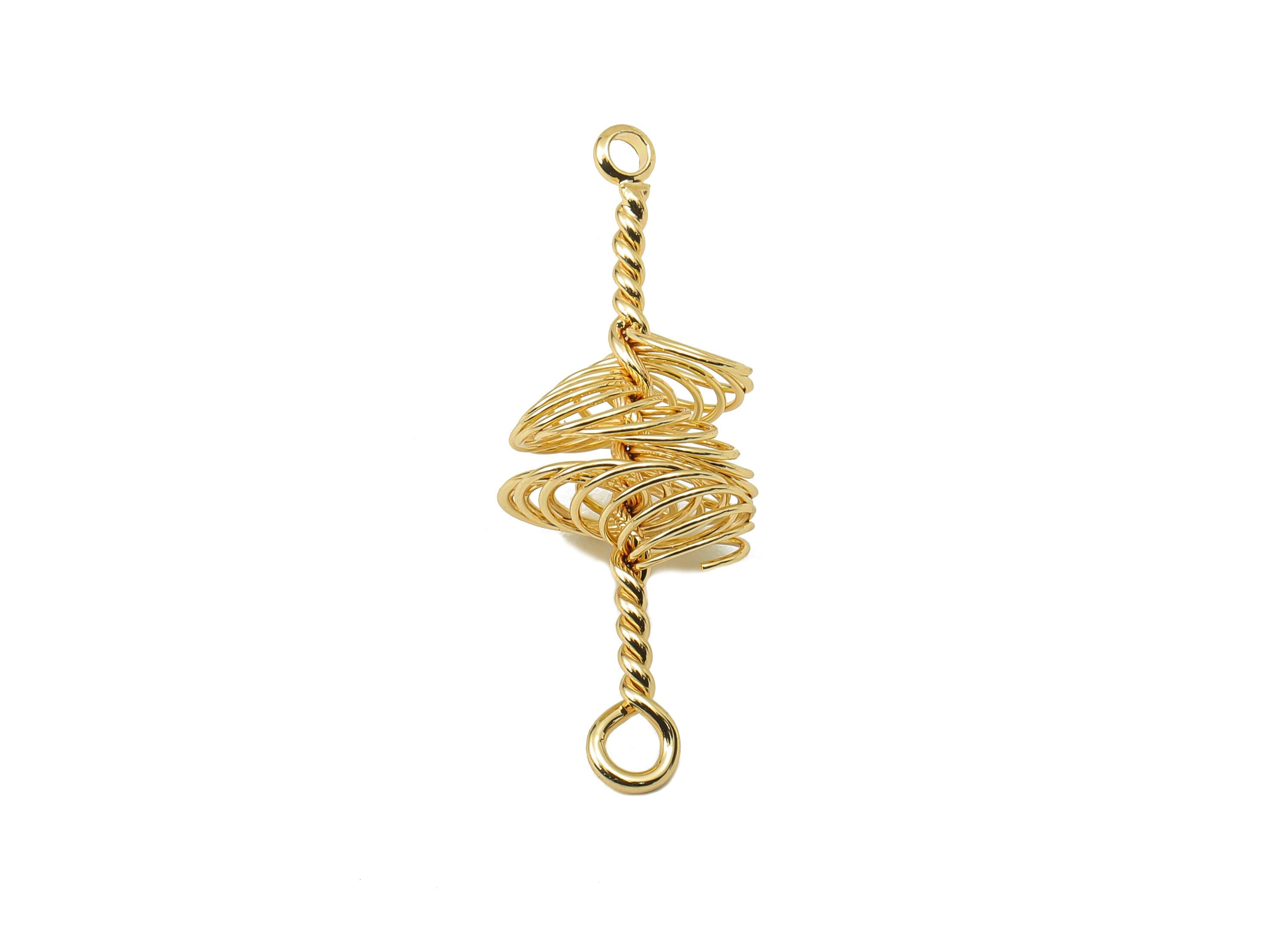Brass Winding Earring Connector - Brass Wires Spiral Connector - Ball Earring With Loop - 18K Real Gold Plating - 31.84x11.93x1.54mm-RGP5886 - DOMEDBAZAAR