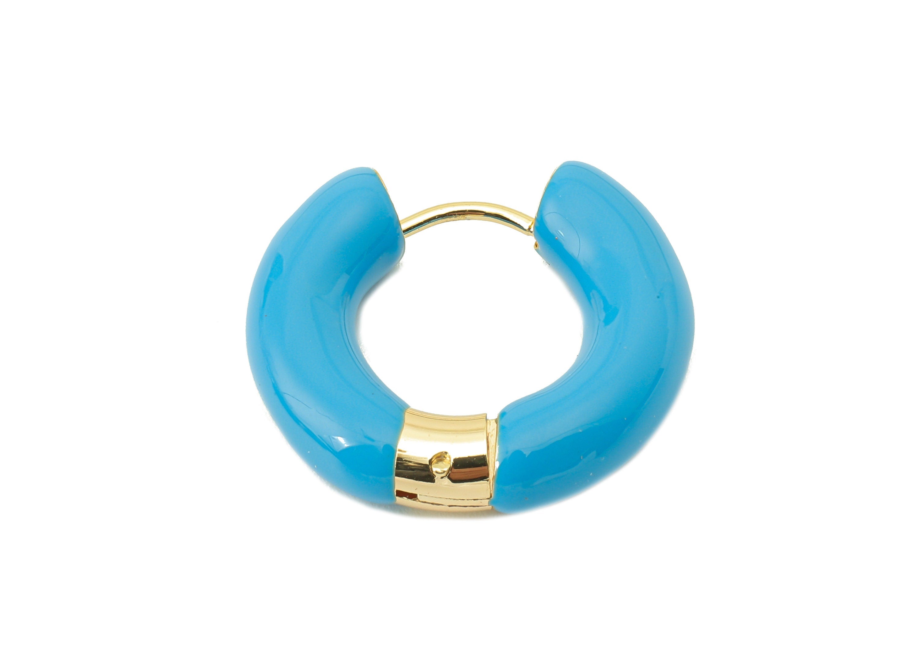 Stainless Steel Circle Earring Clasps - Blue Enamel Thick Hoop Earring - Huggie Hoop Clasp-18K Real Gold Plating-23.48x21.37x5.54mm-RGP5888A - DOMEDBAZAAR