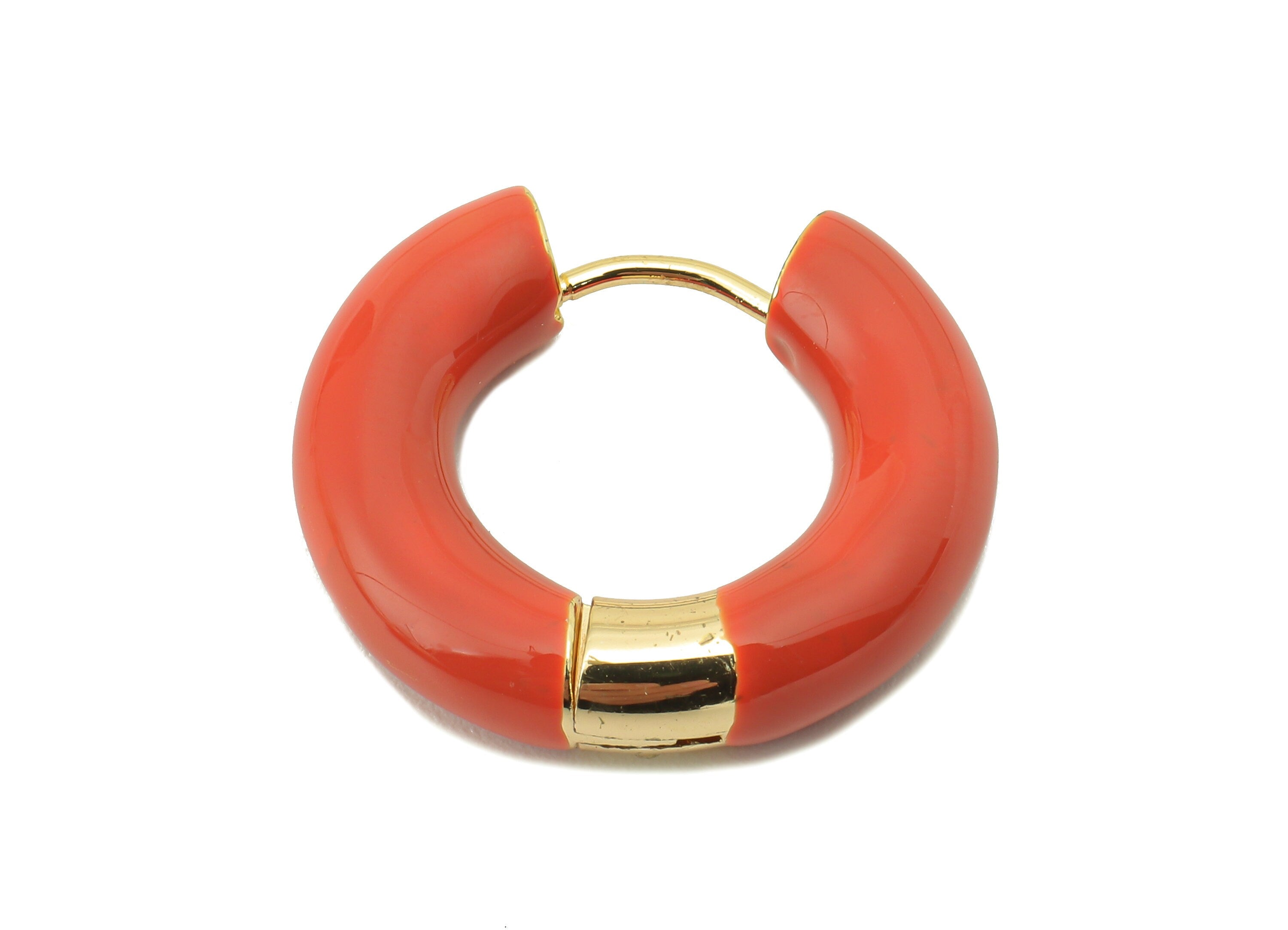 Stainless Steel Circle Earring Clasps -Orange Enamel Thick Hoop Earring-Huggie Hoop Clasp -18K Real Gold Plating-23.48x21.37x5.54mm-RGP5888D - DOMEDBAZAAR