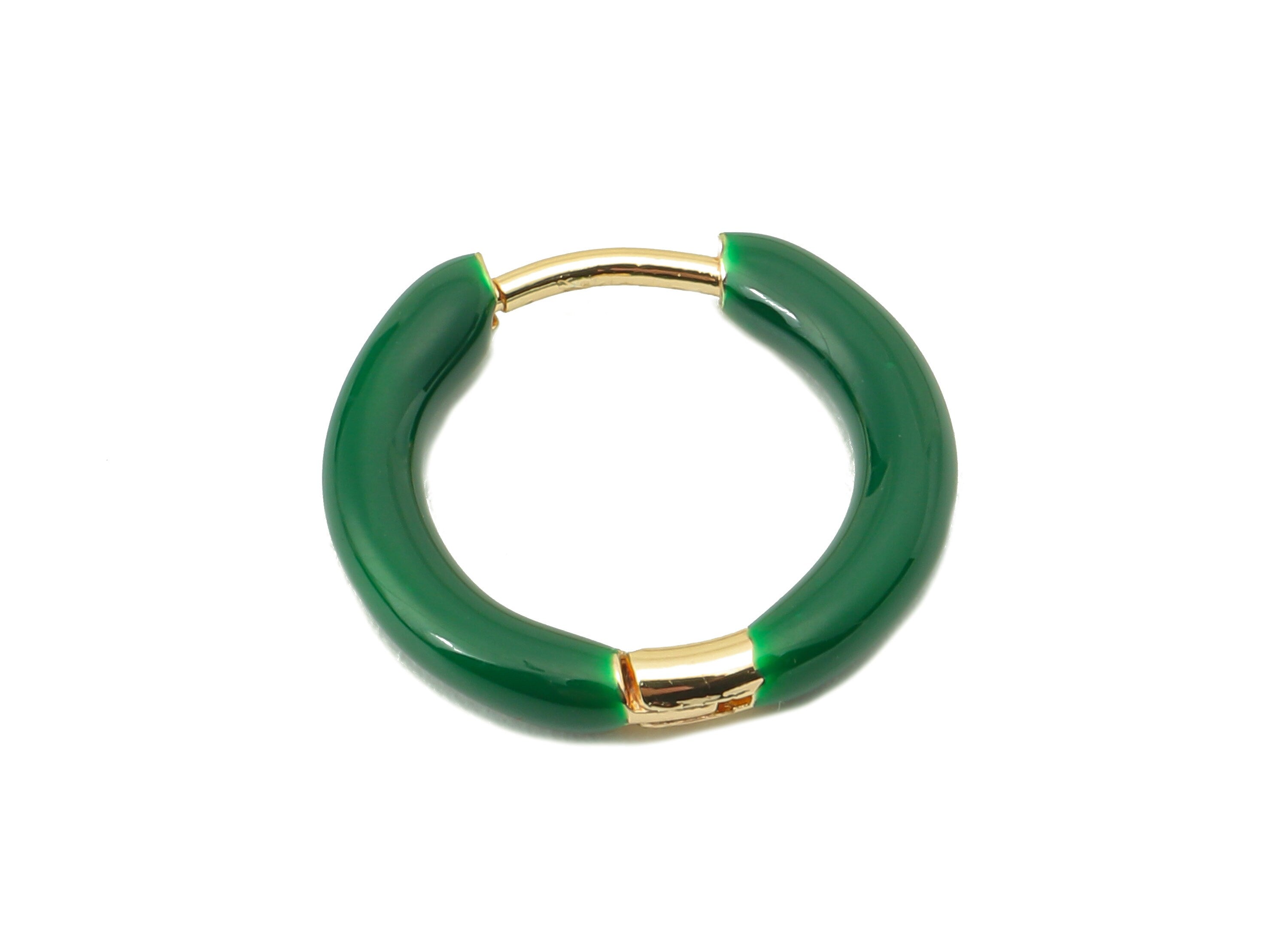 Stainless Steel Circle Earrings Clasps - Green Enamel Hoop Earrings - Huggie Hoop Clasp -18K Real Gold Plating-16.57x 15.19x 2.71mm-RGP5889B - DOMEDBAZAAR