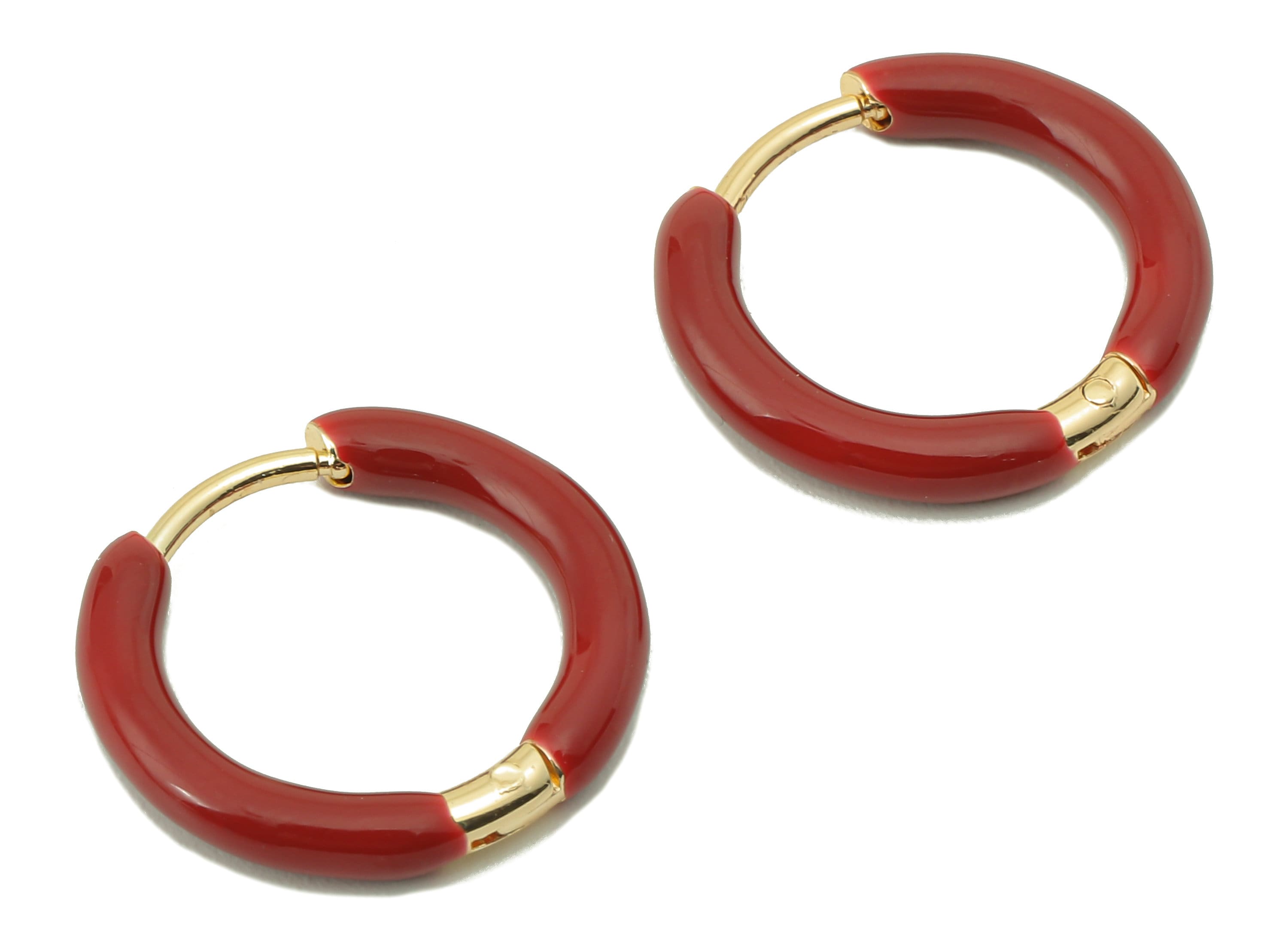 Stainless Steel Circle Earring Clasps - Mini Red Enamel Hoop Earring - Huggie Hoop Clasp -18K Real Gold Plating-16.57x15.19x 2.71mm-RGP5889E - DOMEDBAZAAR