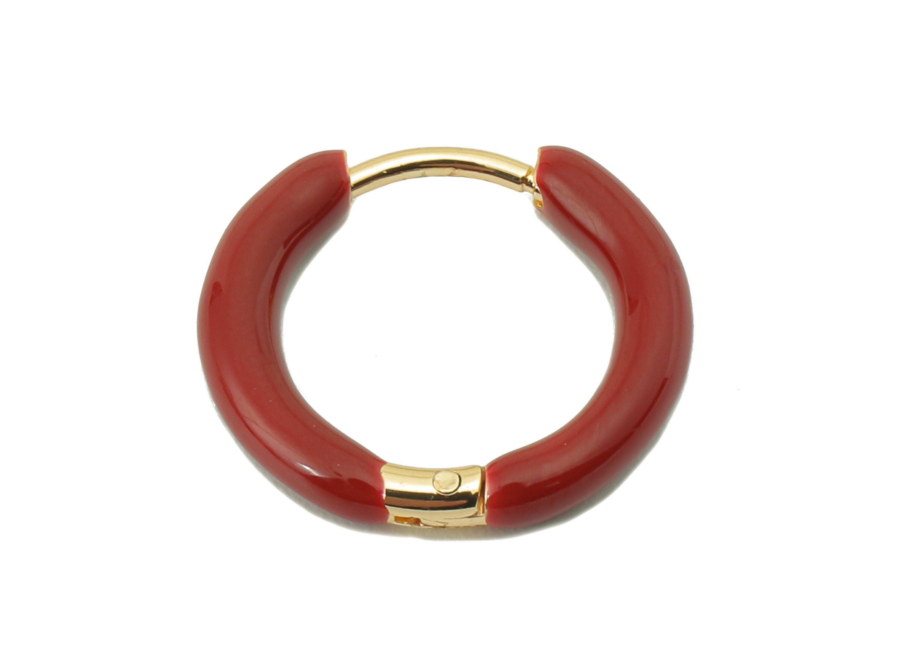 Stainless Steel Circle Earring Clasps - Mini Red Enamel Hoop Earring - Huggie Hoop Clasp -18K Real Gold Plating-16.57x15.19x 2.71mm-RGP5889E - DOMEDBAZAAR