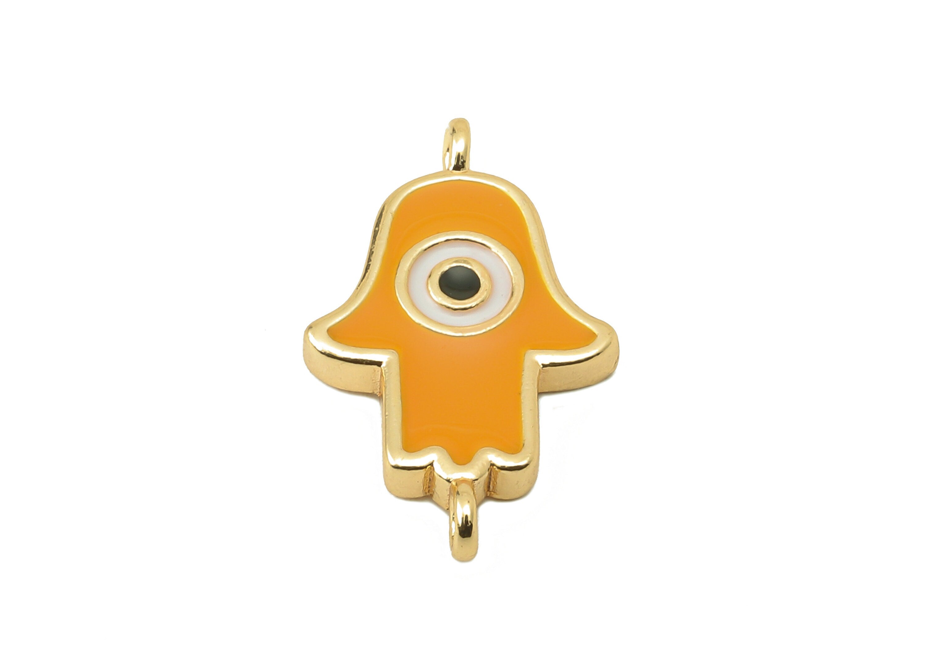 Brass Hamsa Earring Connector - Brass Yellow Enamel Pendant With Loop -Enamel for Bracelet-18K Real Gold Plating-21.05x12.88x2.42mm-RGP5890A - DOMEDBAZAAR