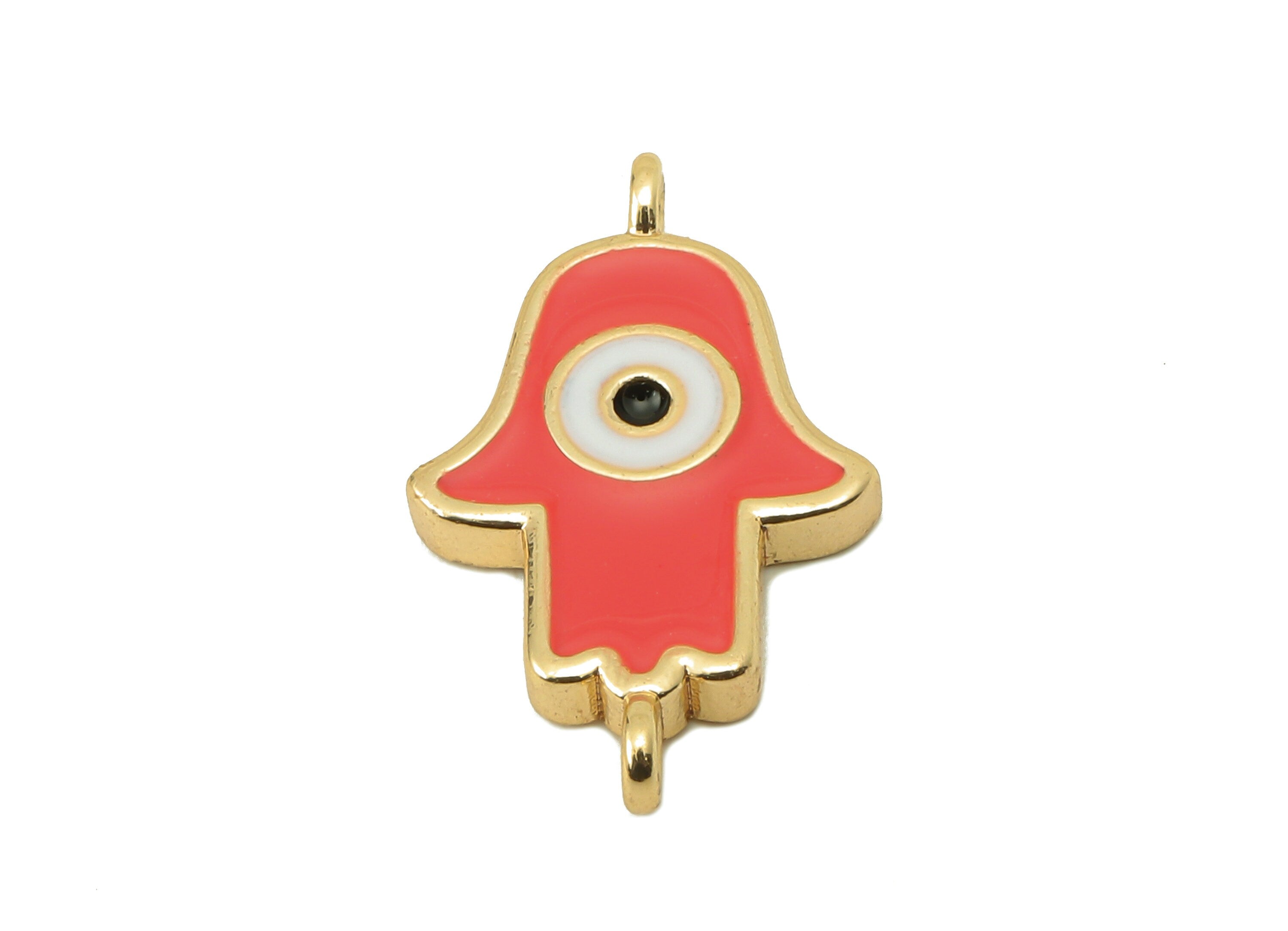 Brass Hamsa Earring Connector - Brass Red Enamel Pendant With Loop - Enamel For Bracelet-18K Real Gold Plating-21.05x12.88x2.42mm-RGP5890D - DOMEDBAZAAR