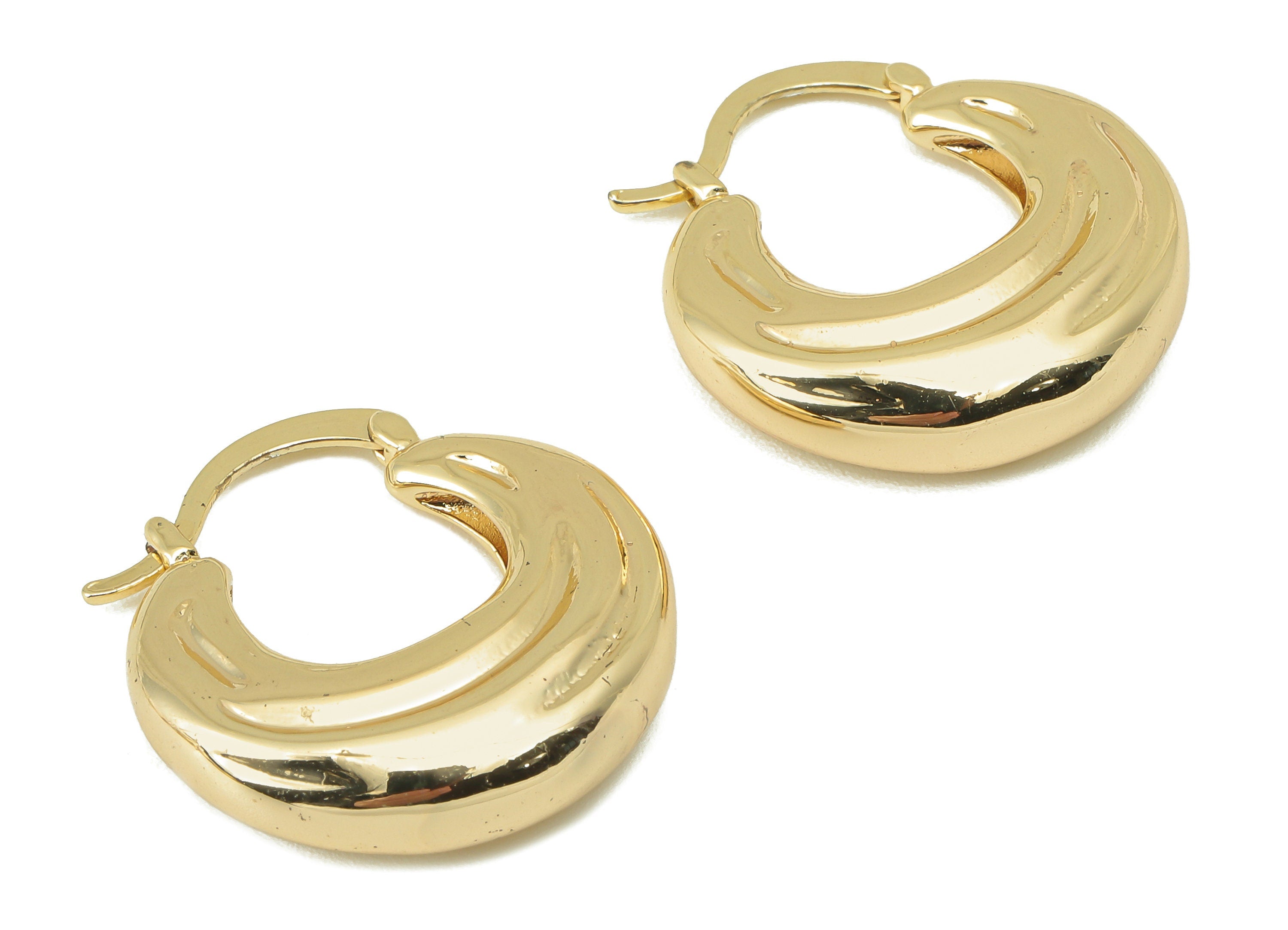 Brass Round Hoop Huggie Earring - Brass Thick Hoop Earrings- Circle Hoop Earrings- 18K Real Gold Plating-25.17x 23.65x6.63mm-RGP5871 - DOMEDBAZAAR
