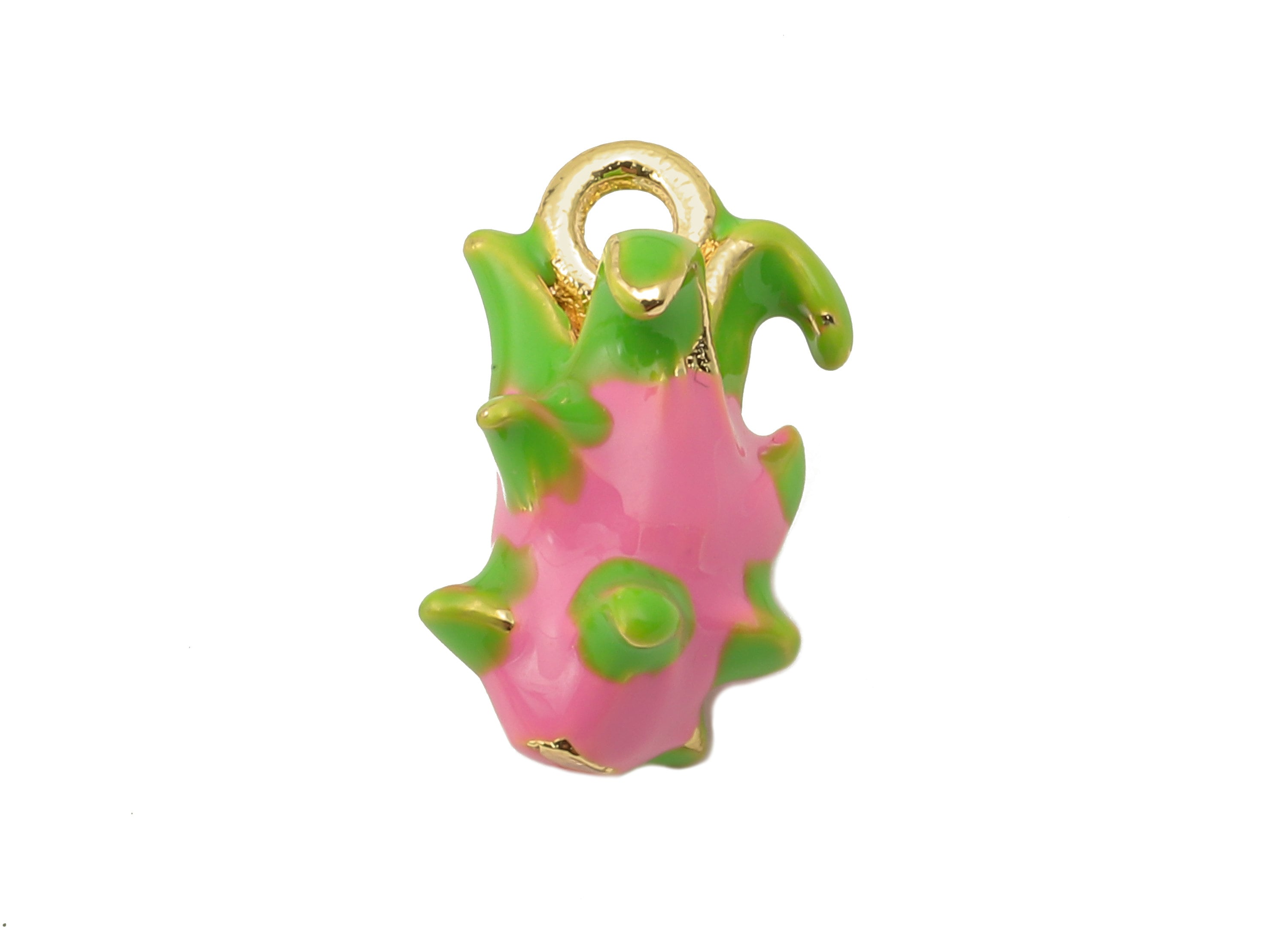 Brass Dragon Fruit Earring Charm - Brass Mini Enamel Fruit Pendant With Loop - For Necklace -18K Real Gold Plating-15.21x9.78x6.08mm-RGP5893 - DOMEDBAZAAR