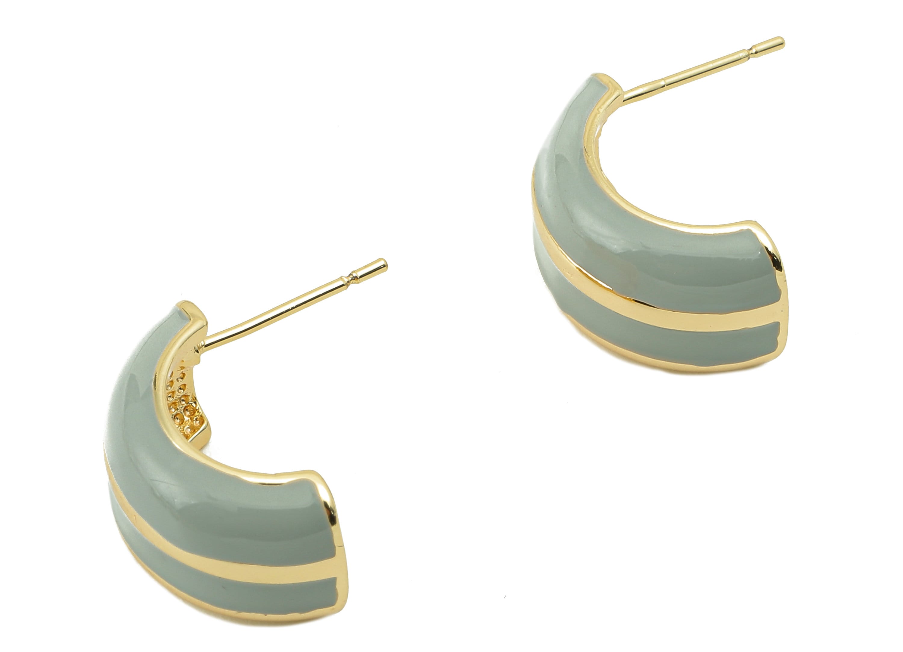 Brass C Open Hoop Earring Stud- Brass Blue Enamel C Circle Thick Open Hoop Earring Post-18K Real Gold Plating-19.74x 18.51x 1.55mm-RGP5897 - DOMEDBAZAAR