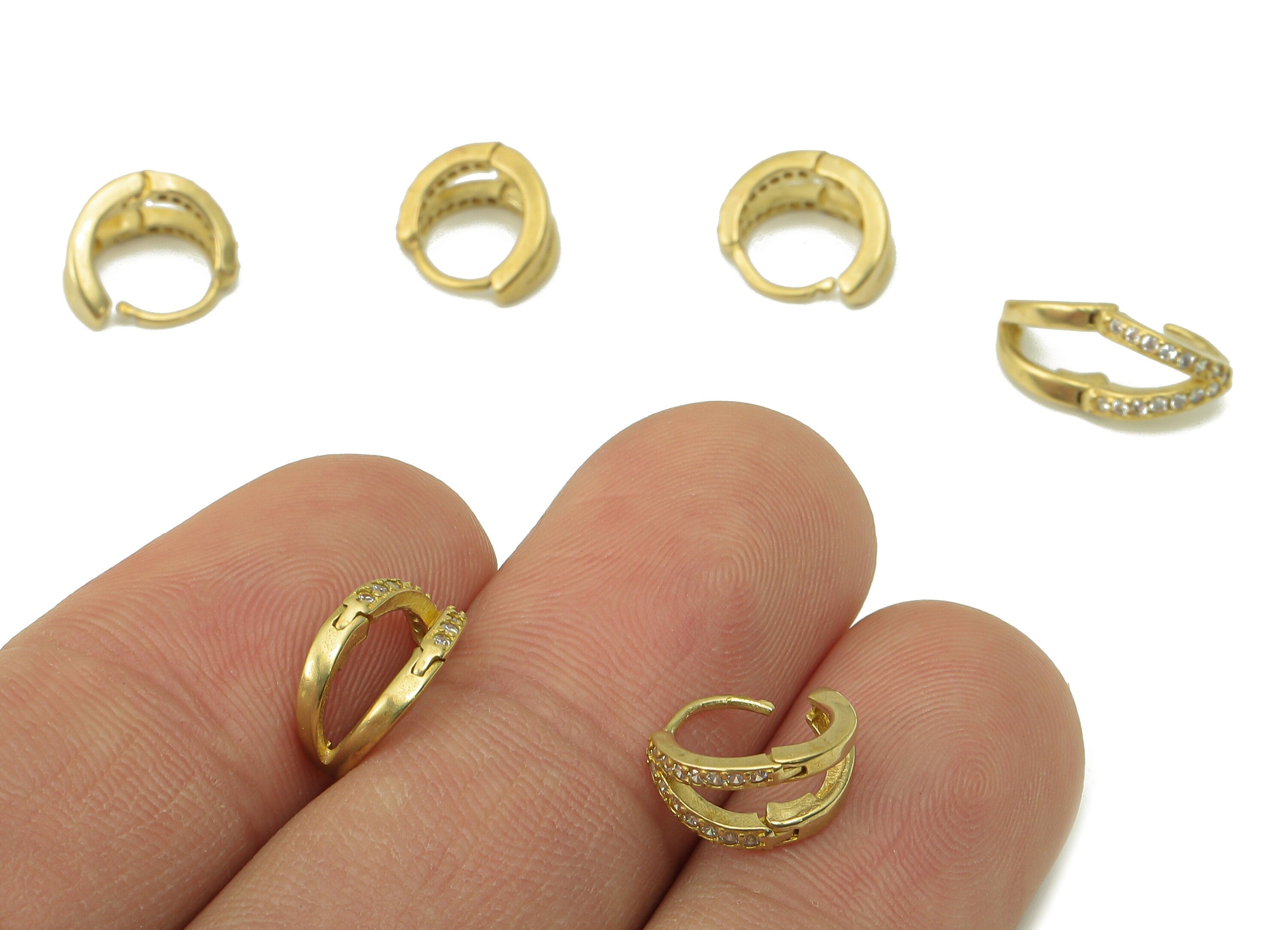 Raw Brass Mini Round Earring Hoop Clasp - Huggie Hoop Cubic zircon Earring -Clasp Earring Hoop CZ Earring - 9.26x 8.95x 1.45mm - PP8246 - DOMEDBAZAAR