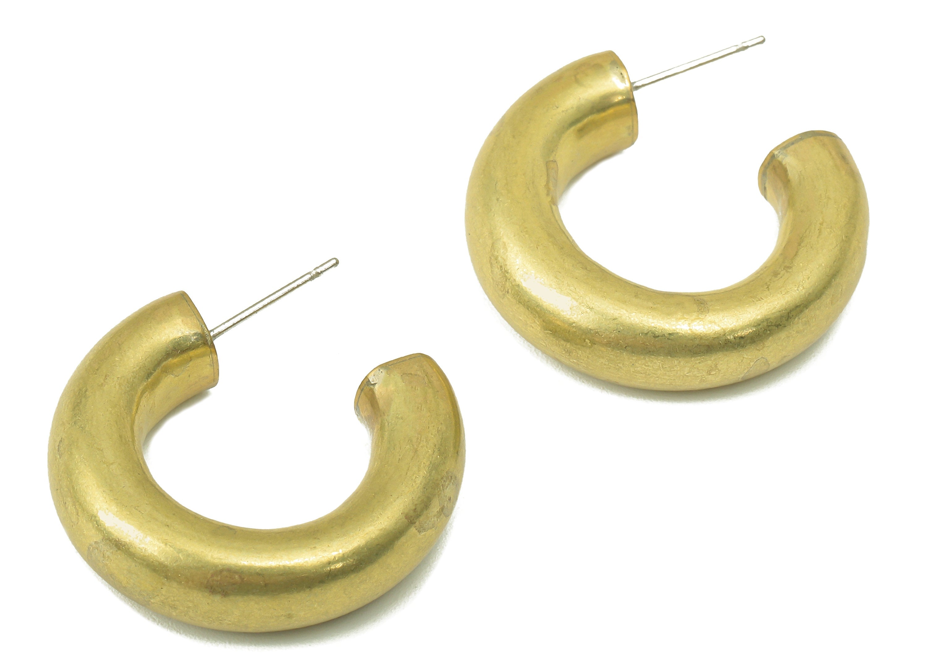 Raw Brass C Hoop Stud Earring - Brass Round Earring Stud - Thick Open Hoop Earring Post - Earring Hoop - 27.65x 29.42x 7.24mm - PP8248 - DOMEDBAZAAR