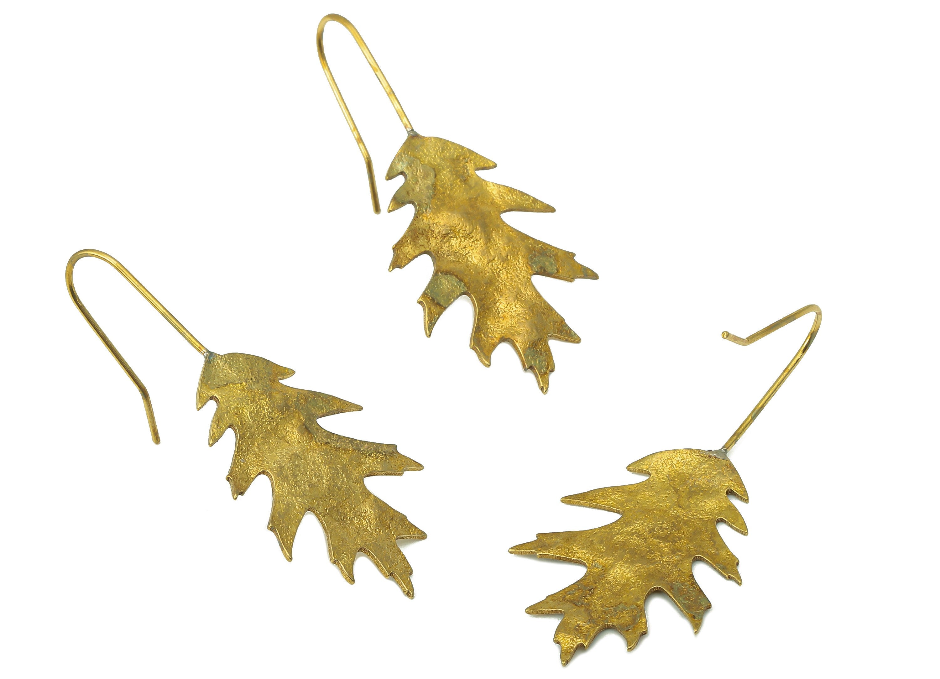 Raw Brass Pin Oak Ear Wires Earring - Brass Leaf Hook Earring -Textured Earring Hooks- Botanical Earring- 40.72x 18.23x 0.96mm - PP8249 - DOMEDBAZAAR